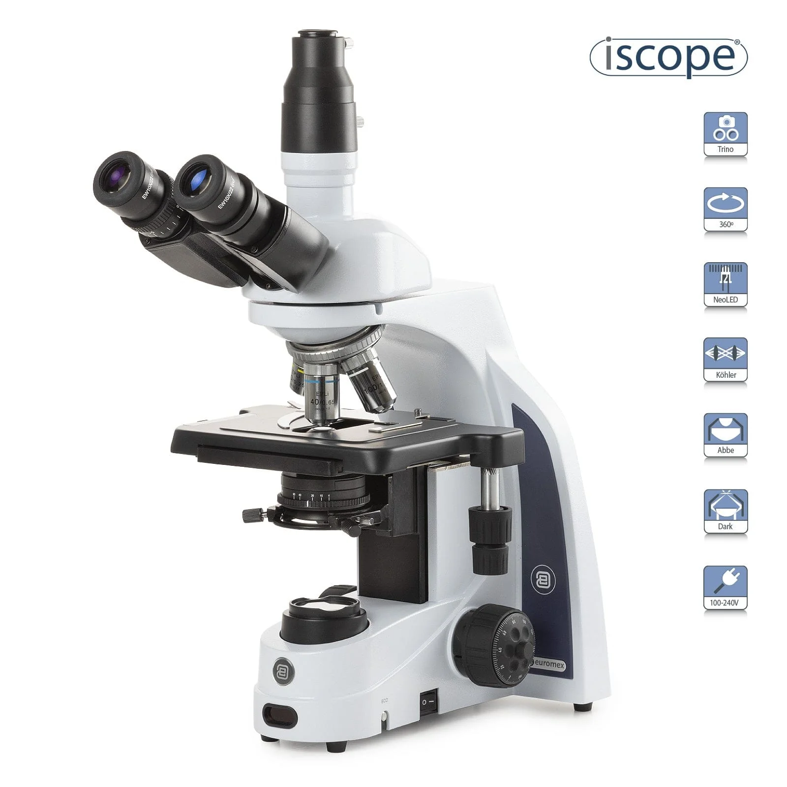 Euromex iScope Series Trinocular Compound Microscope w/ E-plan IOS objectives