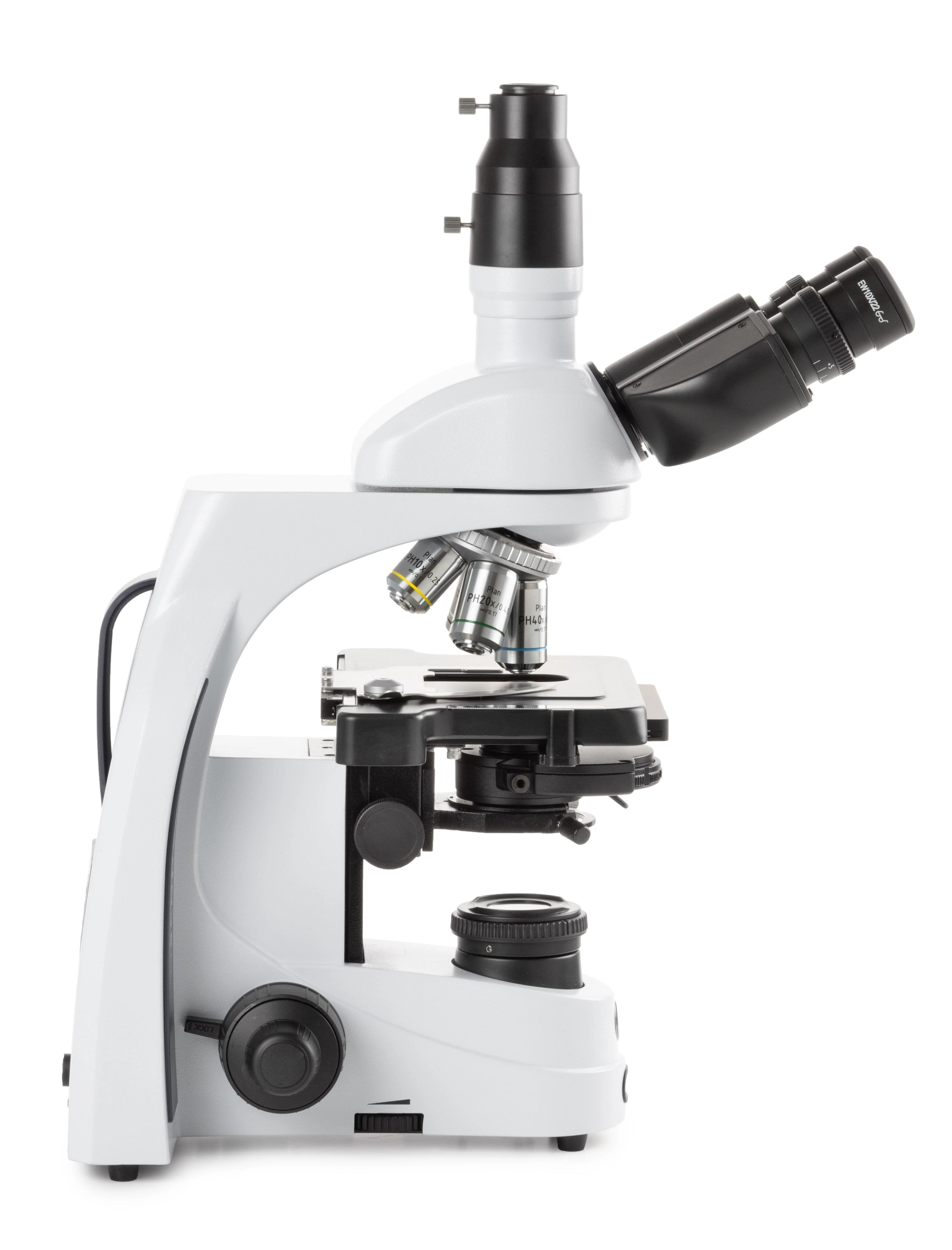 Euromex iScope Series Trinocular Compound Microscope w/ EWF 10x/22 mm Eyepieces, Plan Phase PLPHi 10/20/S40/S100x Oil IOS Objectives, Zernike Phase Contrast Disc Condenser w/ Darkfield Stop, Rackless Stage and Köhler 3 W NeoLED™ Illumination - Image 3