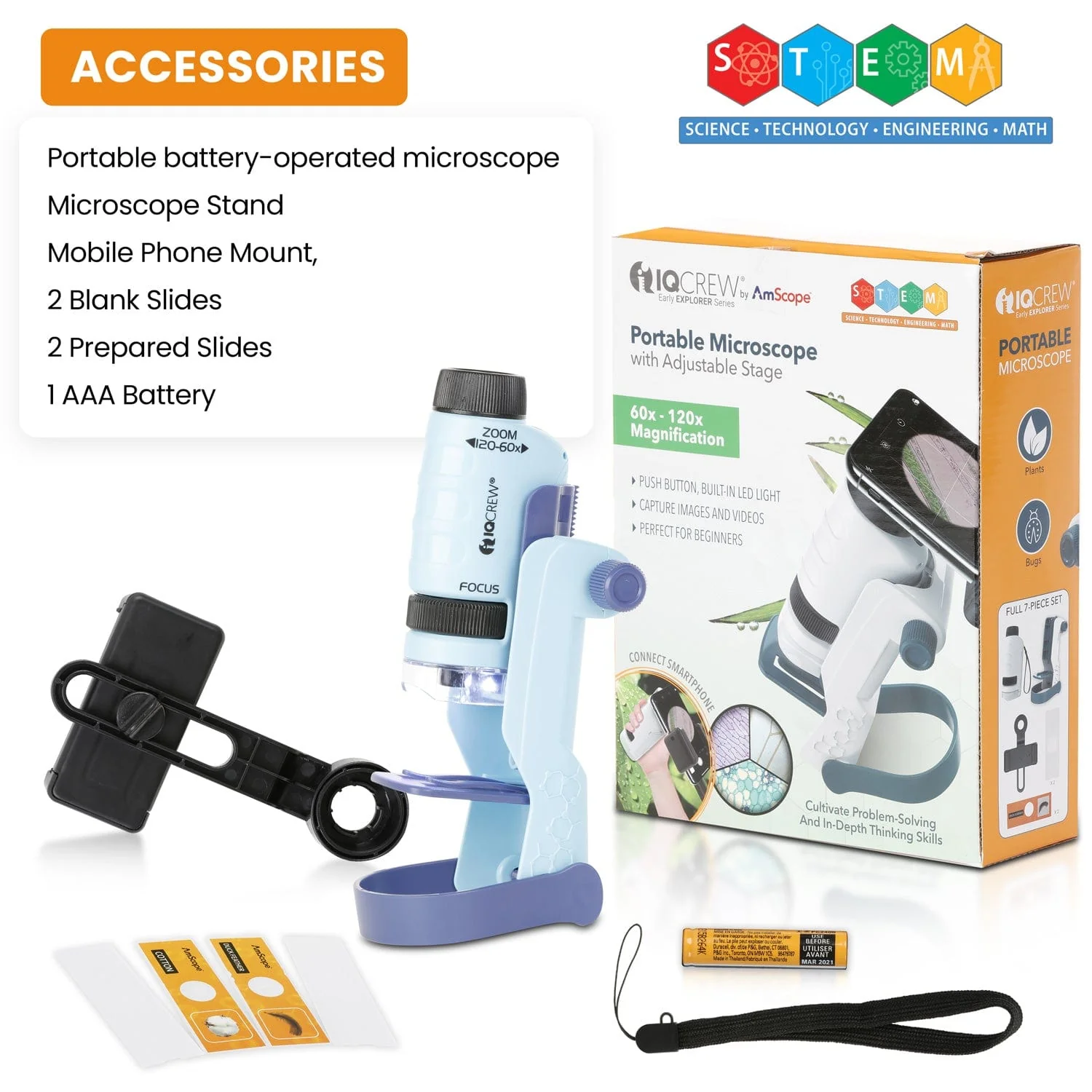 Amscope KVB-FOS-612-ADV Monocular Compound Microscope for Kids STEM Education Microscopes, Student Lab Microscopes, Biological Science Microscopes - Image 7