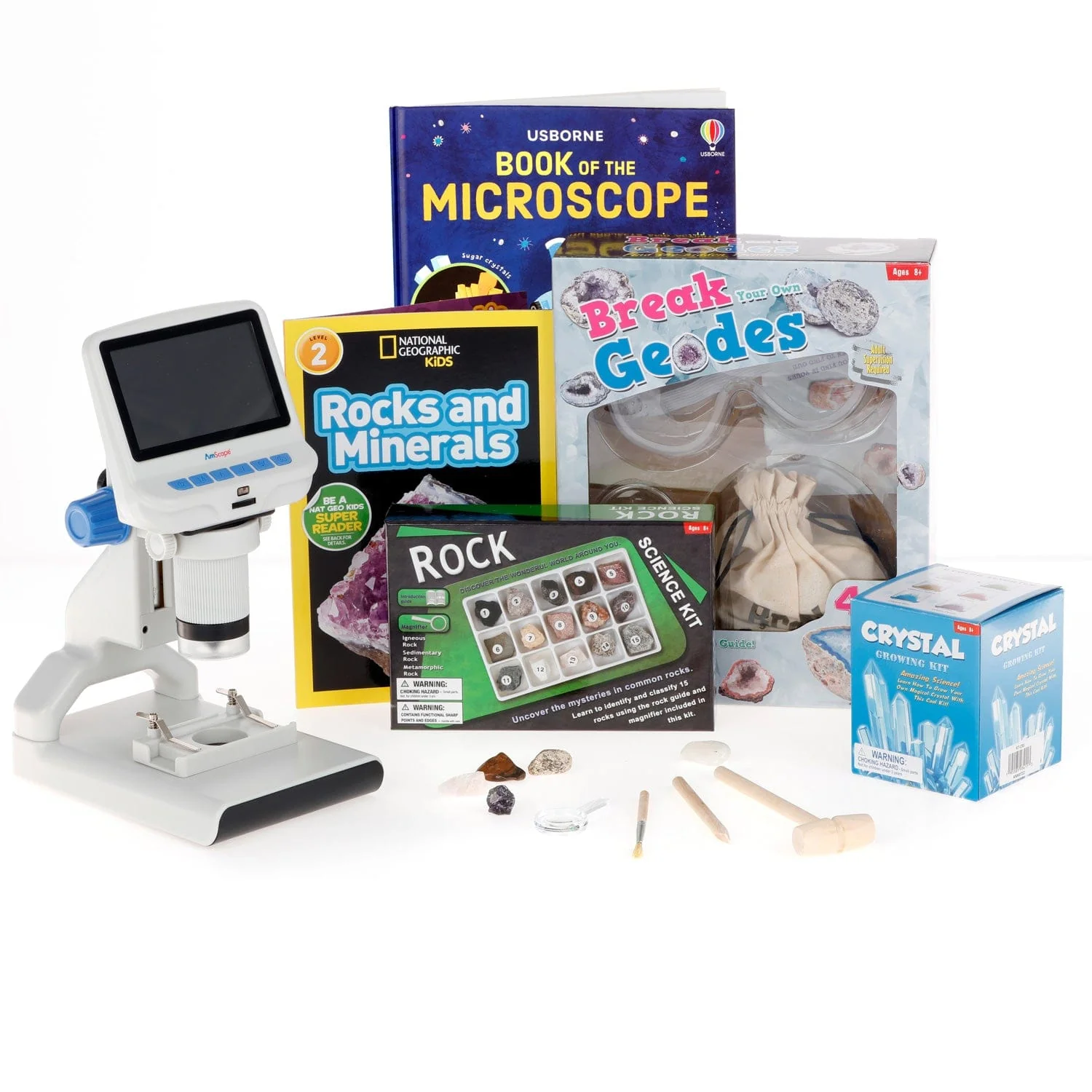 Amscope KVB-GEO-140-DIS Monocular Compound Microscope for Kids STEM Education Microscopes, Student Lab Microscopes, Biological Science Microscopes