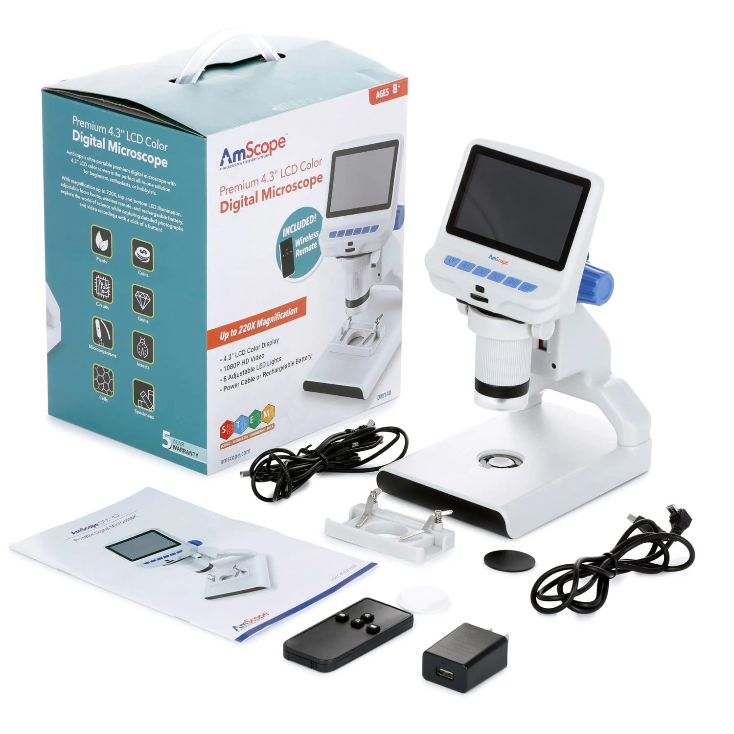 Amscope KVB-GEO-140-DIS Monocular Compound Microscope for Kids STEM Education Microscopes, Student Lab Microscopes, Biological Science Microscopes - Image 9