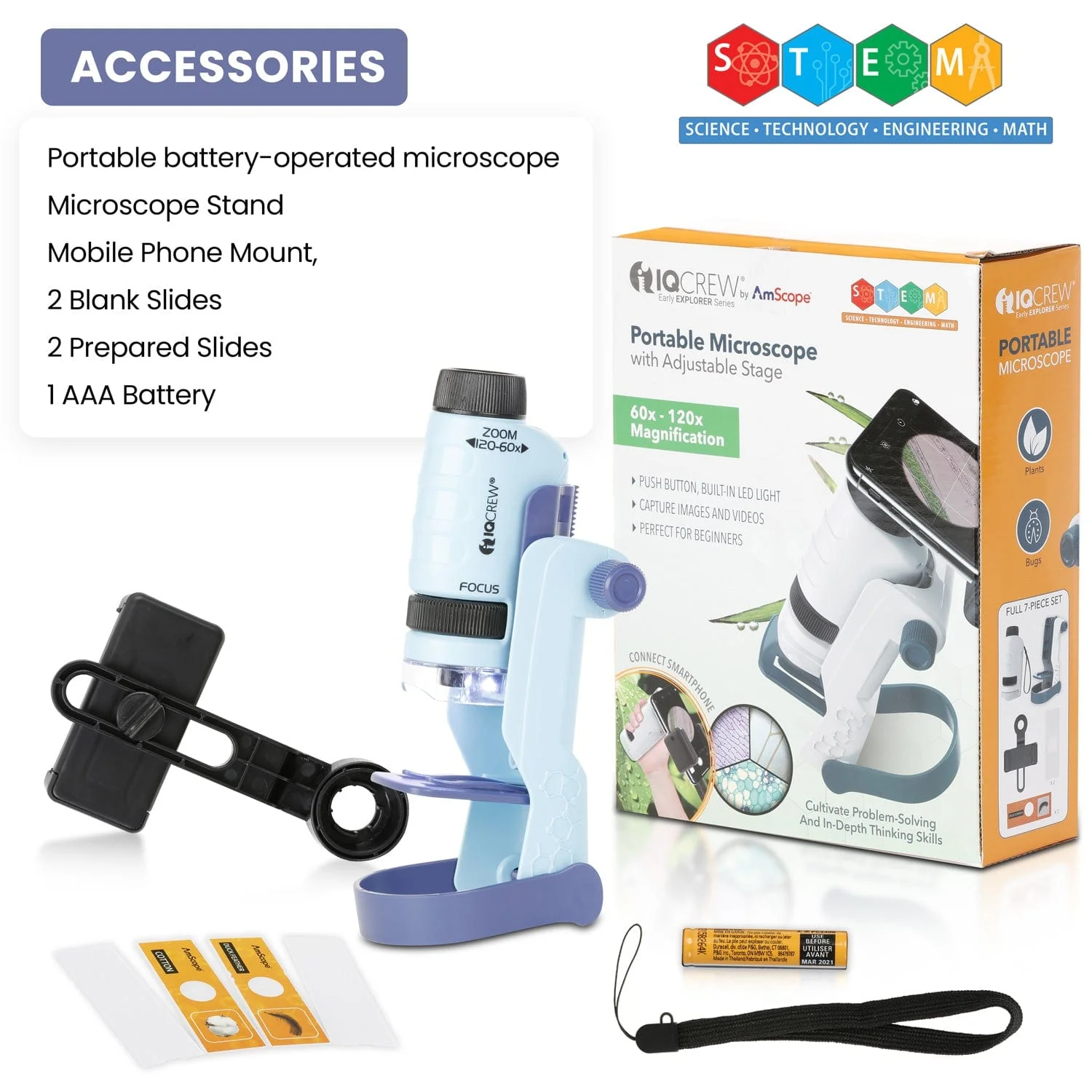 Amscope KVB-GEO-612-ADV Monocular Compound Microscope for Kids STEM Education Microscopes, Student Lab Microscopes, Biological Science Microscopes - Image 5