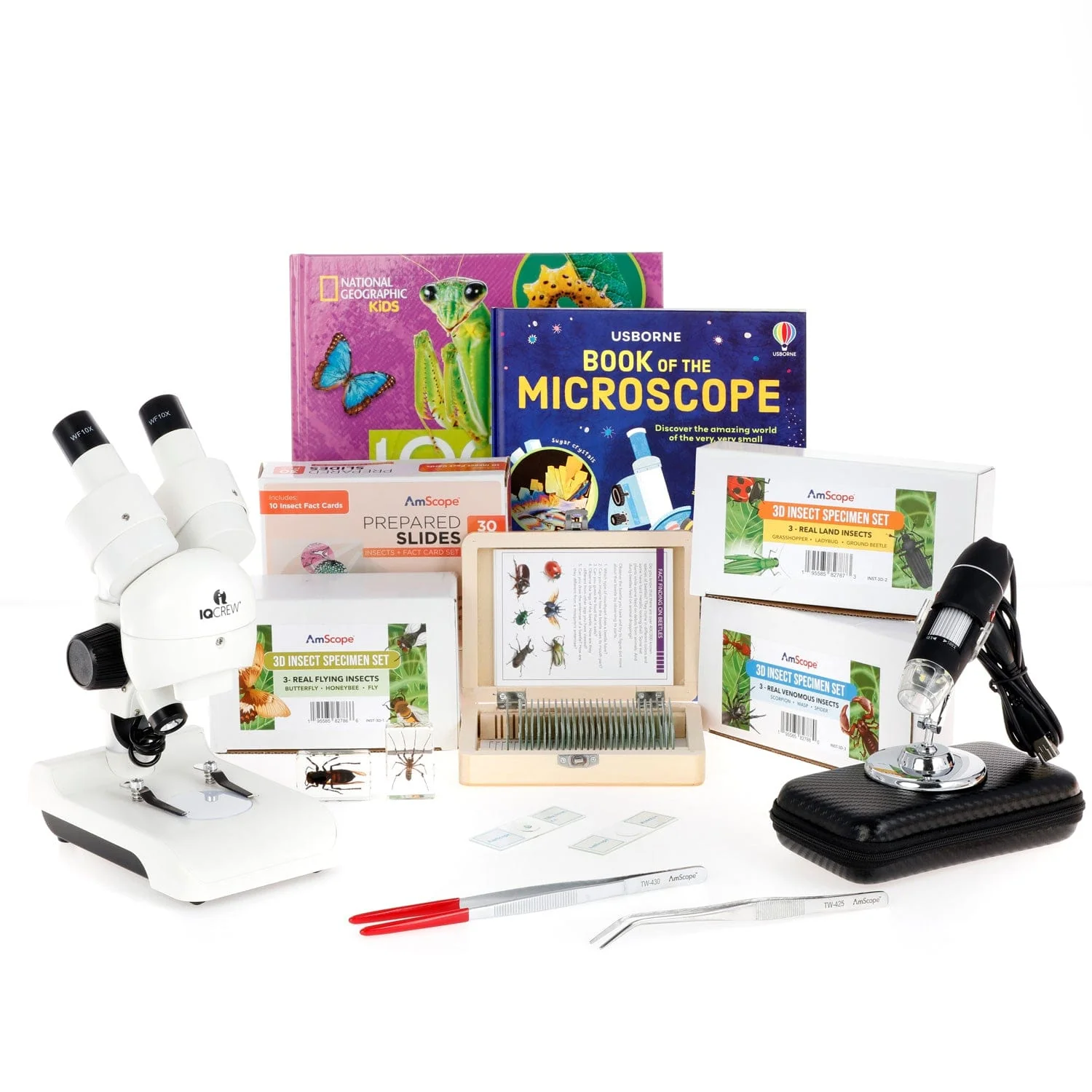 AmScope Kid's Genuine Insect Explorer Series Set featuring Deluxe All-In-One Stereo Microscope, Ultimate Insect Exploration Set and more
