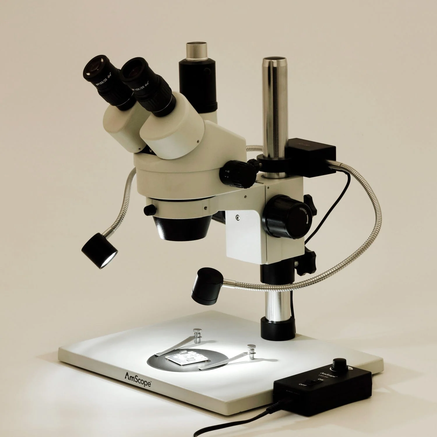 AmScope 8W LED Pillar Clamp Dual Gooseneck Illuminator for Stereo Microscopes - Image 3