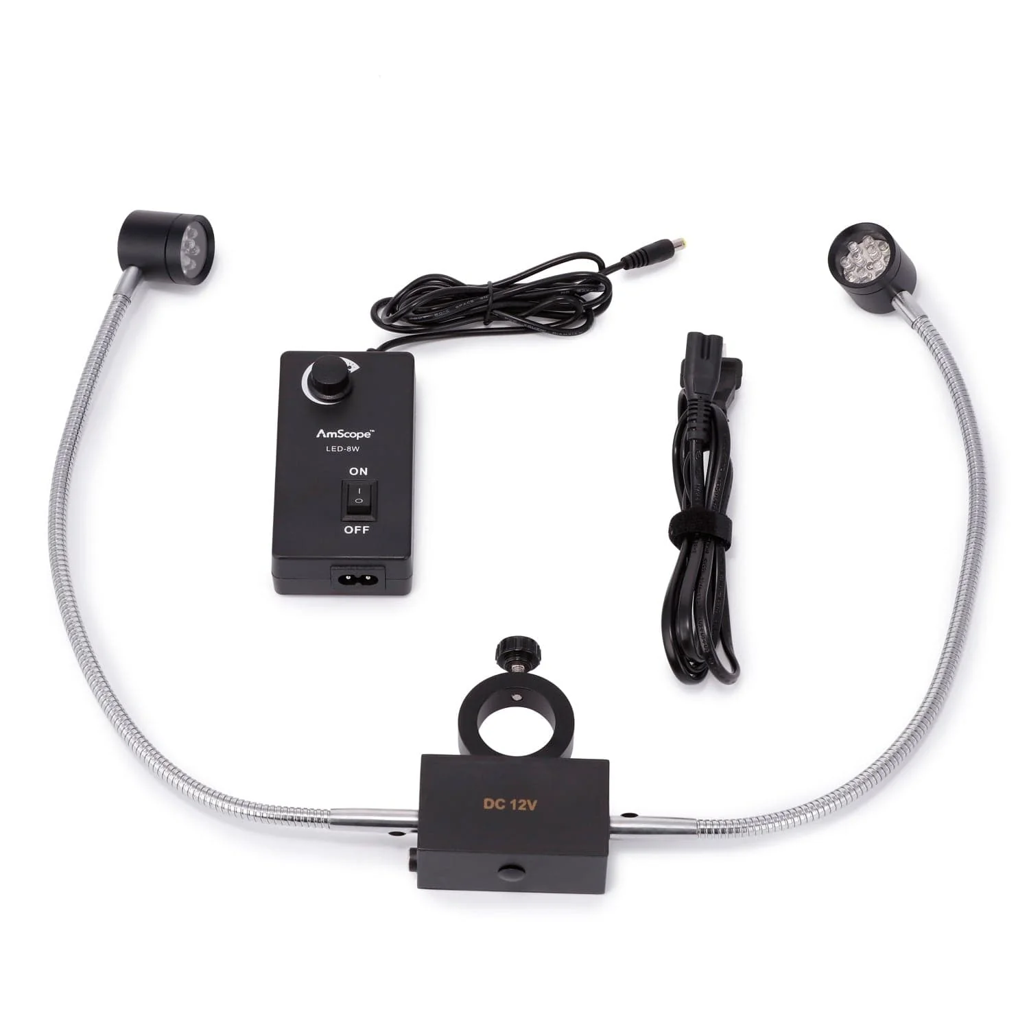 AmScope 8W LED Pillar Clamp Dual Gooseneck Illuminator for Stereo Microscopes - Image 5