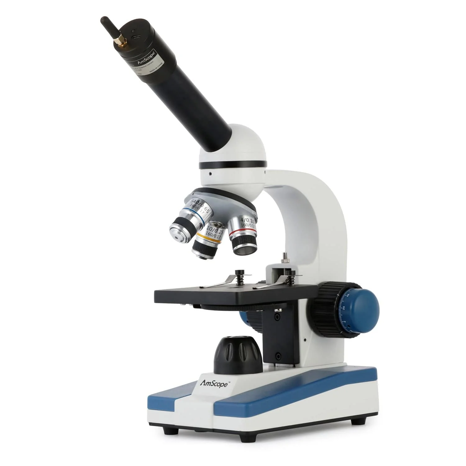 AmScope Monocular Compound Microscope 40X-1000X MagnificationStudent, Battery Powered w/ LED Illumination + Wi-Fi 2.0MP Digital Eyepiece Camera