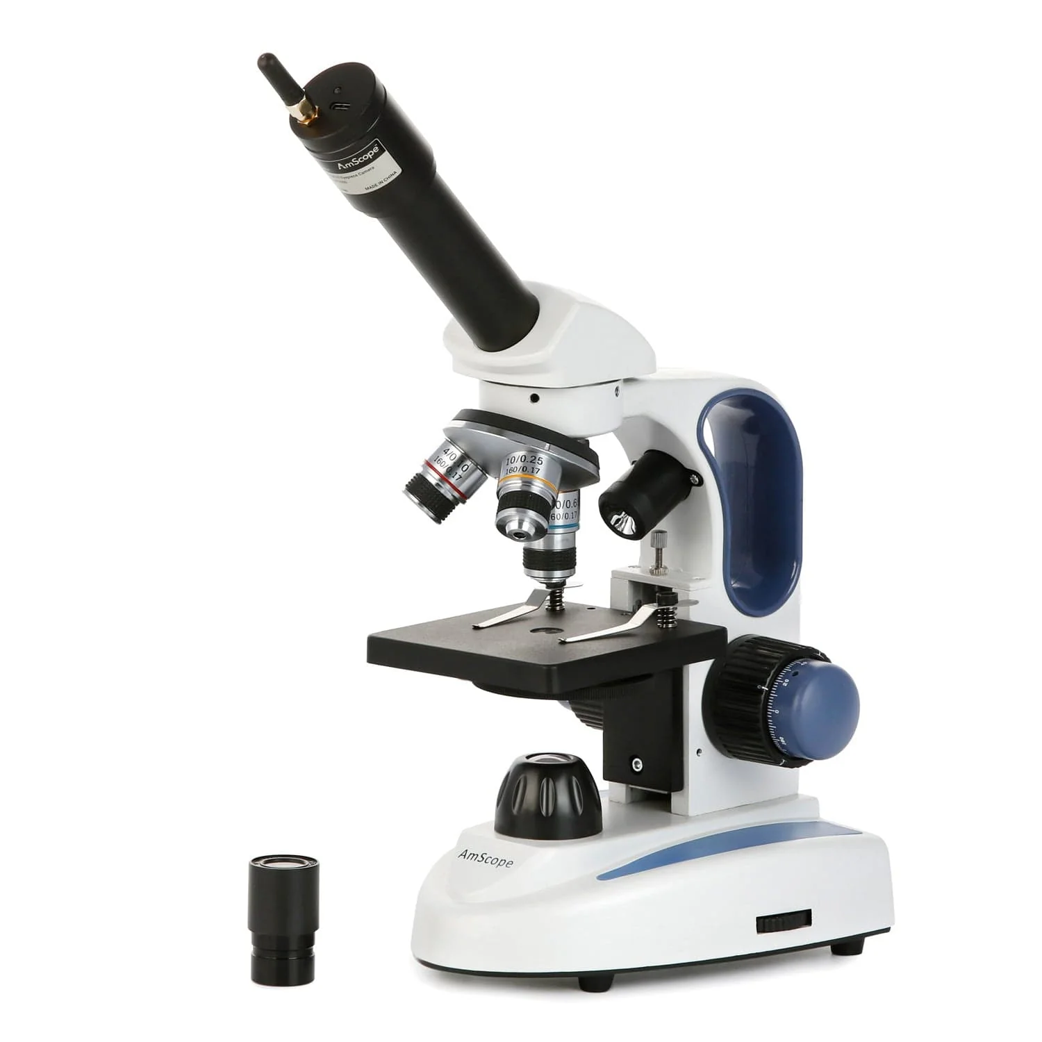 AmScope Monocular Compound Microscope 40X-1000X Magnification, Student, Battery Powered + Dual LED Illumination + Wi-Fi 2.0MP Digital Eyepiece Camera