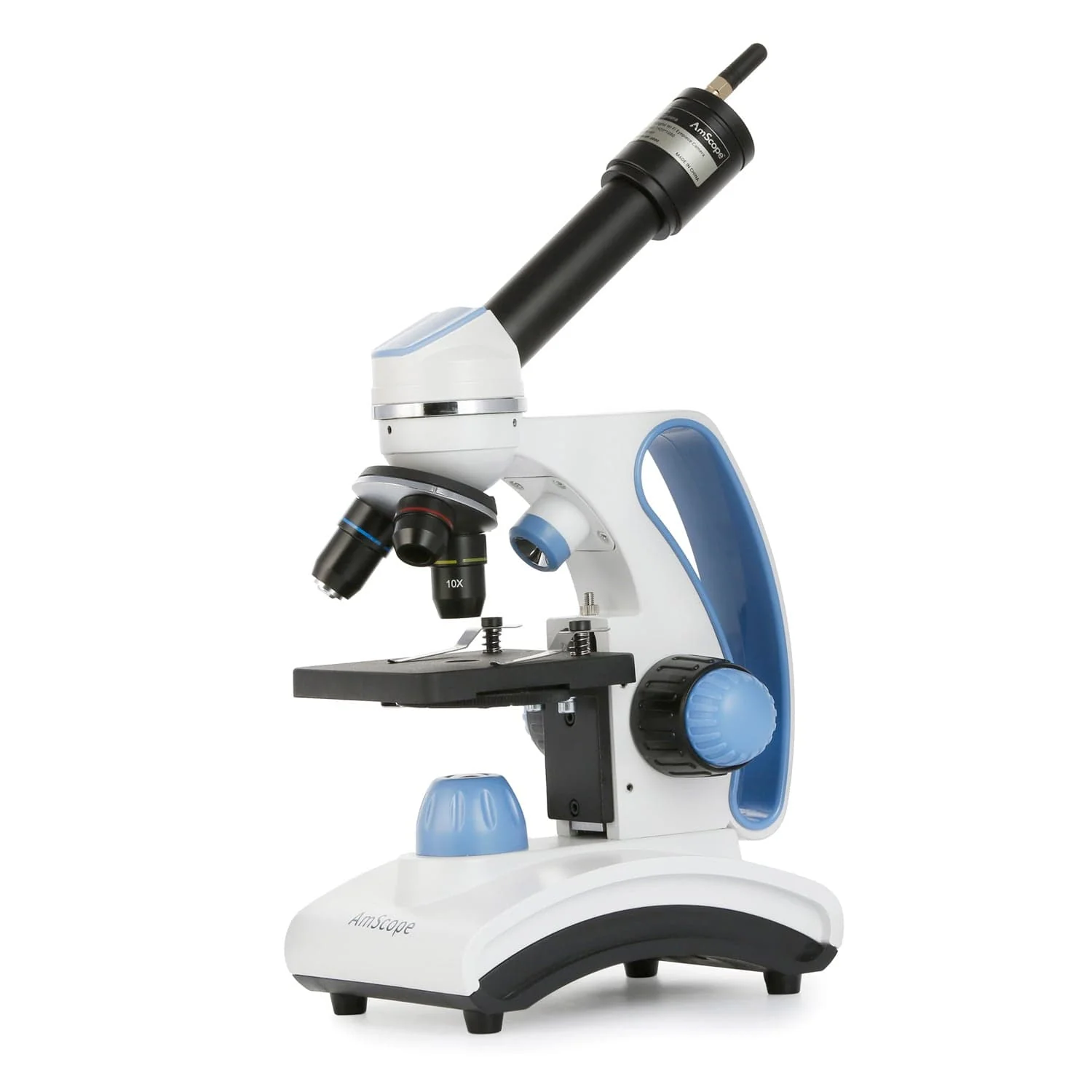 AmScope Monocular Compound Microscope 40X-1000X MagnificationStudent, Battery Powered w/ Top & Bottom LED + Wi-Fi 2.0MP Digital Eyepiece Camera, 10pc Slide Kit, & Microscope Book - Image 3