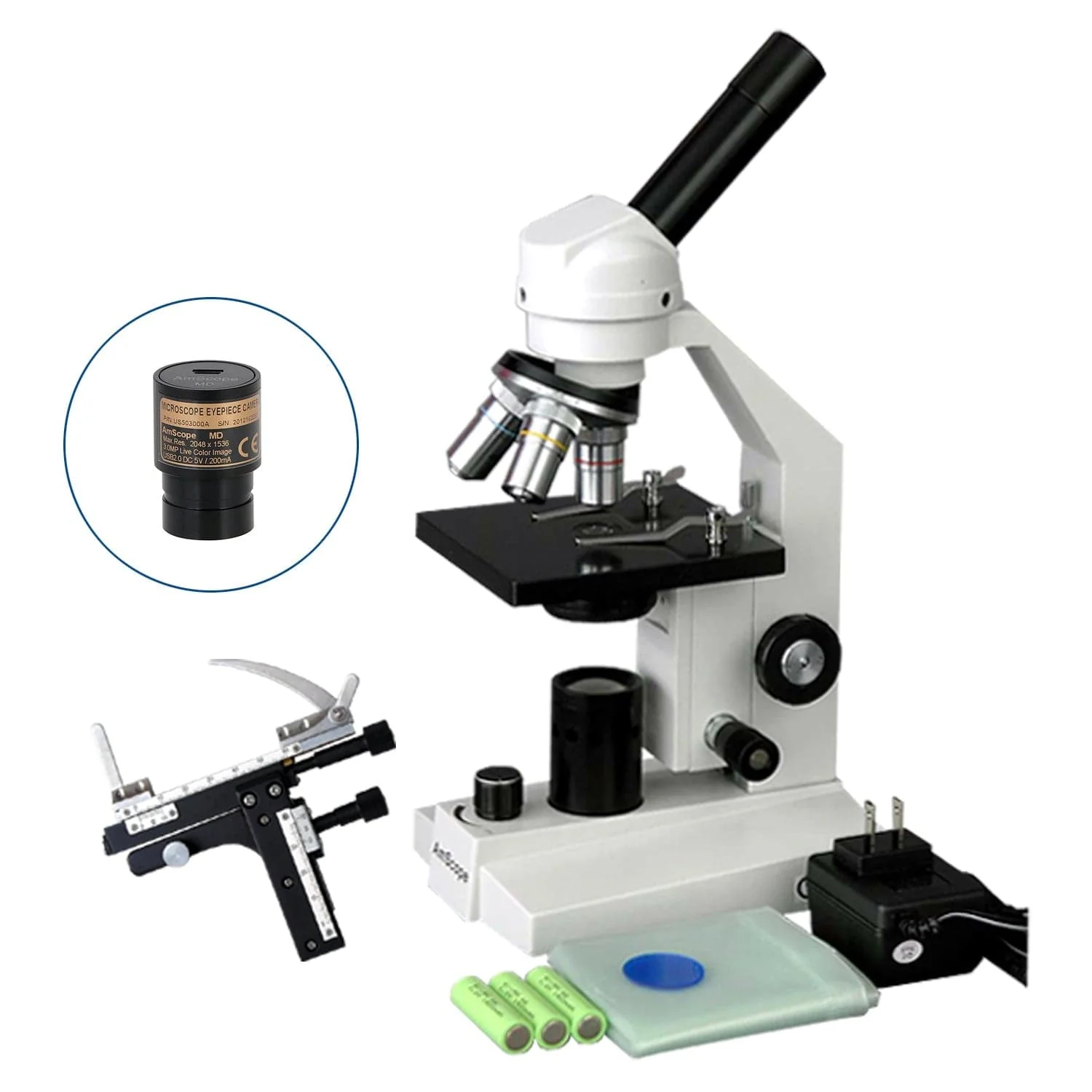 AmScope M200 Series LED Student Monocular Compound Microscope with Mechanical Caliper - Image 2