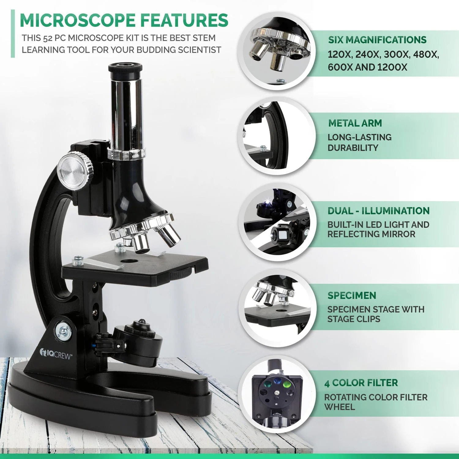 Amscope M30-ABS-KT2-KVB2 Monocular Compound Microscope for Kids – Up to 1200X LED Illumination STEM Education Microscopes, Student Lab Microscopes, Biological Science Microscopes - Image 2