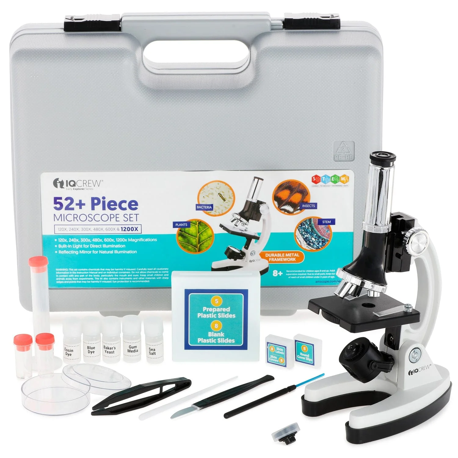 Amscope M30-ABS-KT2-W-KVB1 Monocular Compound Microscope for Kids – Up to 1200X LED Illumination STEM Education Microscopes, Student Lab Microscopes, Biological Science Microscopes - Image 2