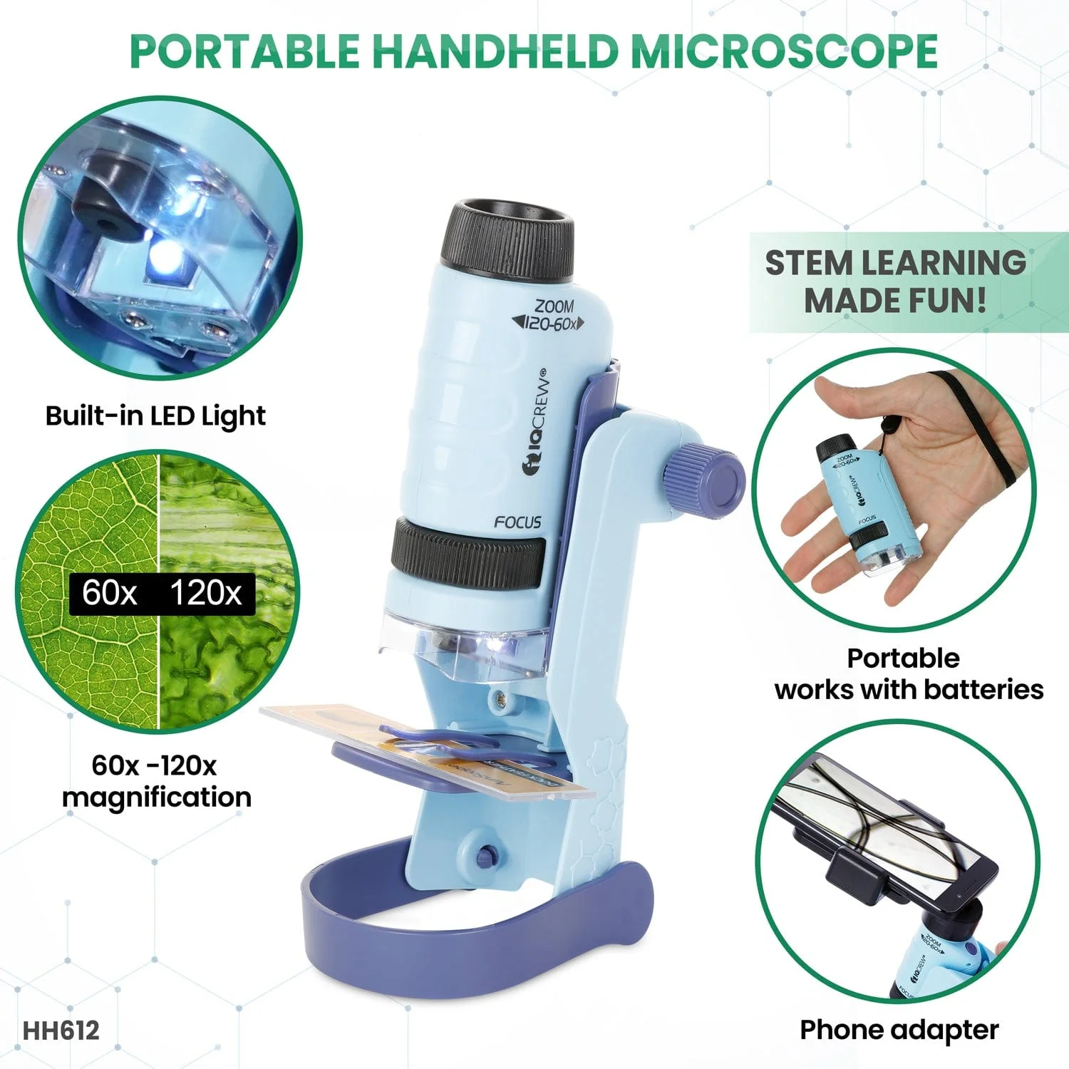 Amscope HH612 Handheld Digital Compound Microscope for Kids – 20X–600X LED Illumination LCD Screen, Photo & Video Capture, STEM Learning - Image 2