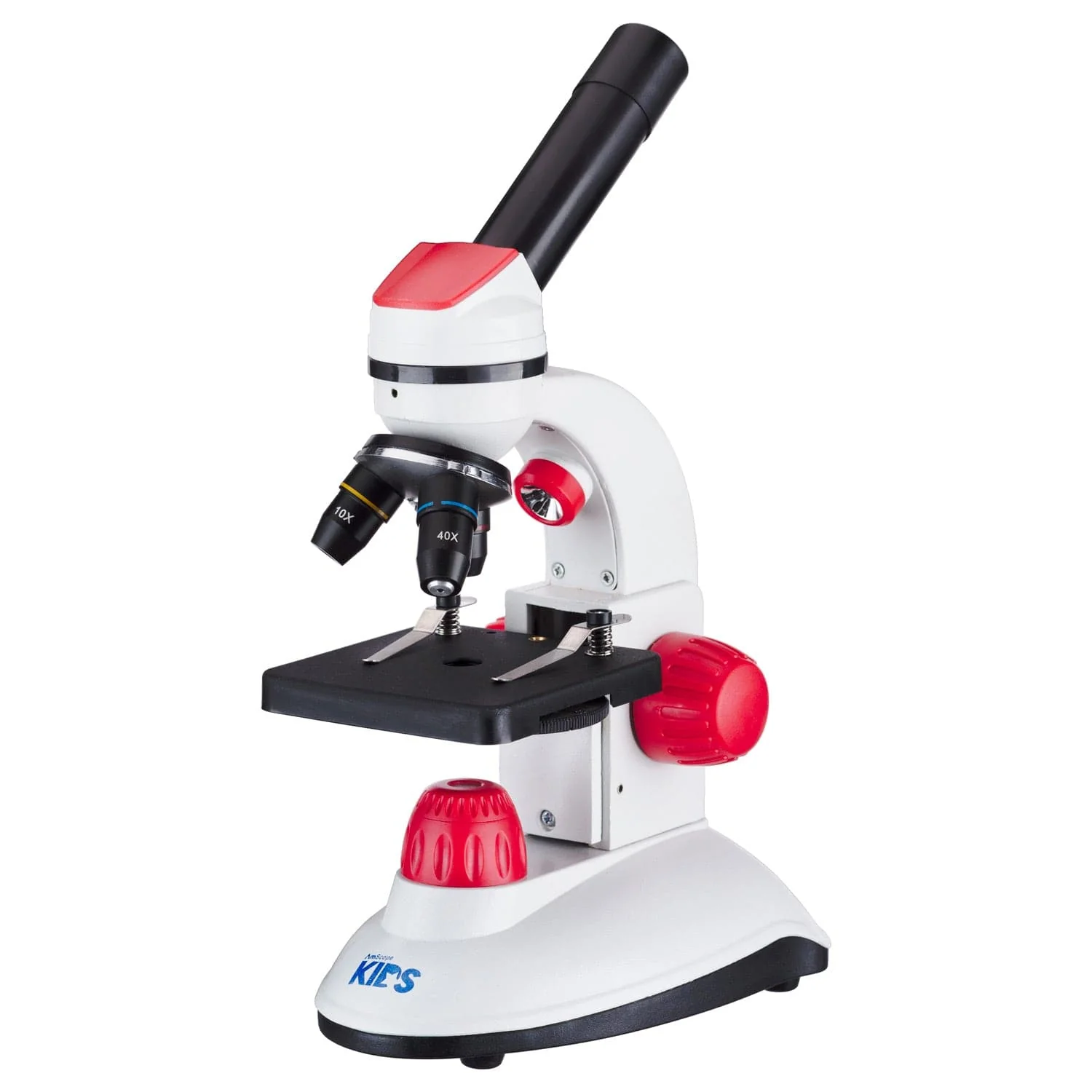 IQCrew by AmScope M50 - 40X-400X Dual Illumination Microscope for Kids (Red)
