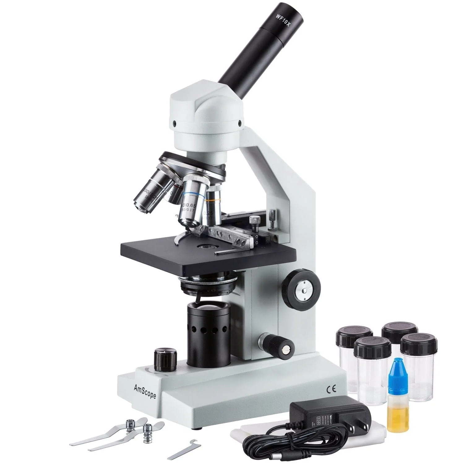 AmScope M500 Series LED Student Monocular Compound Microscope with Mechanical Caliper