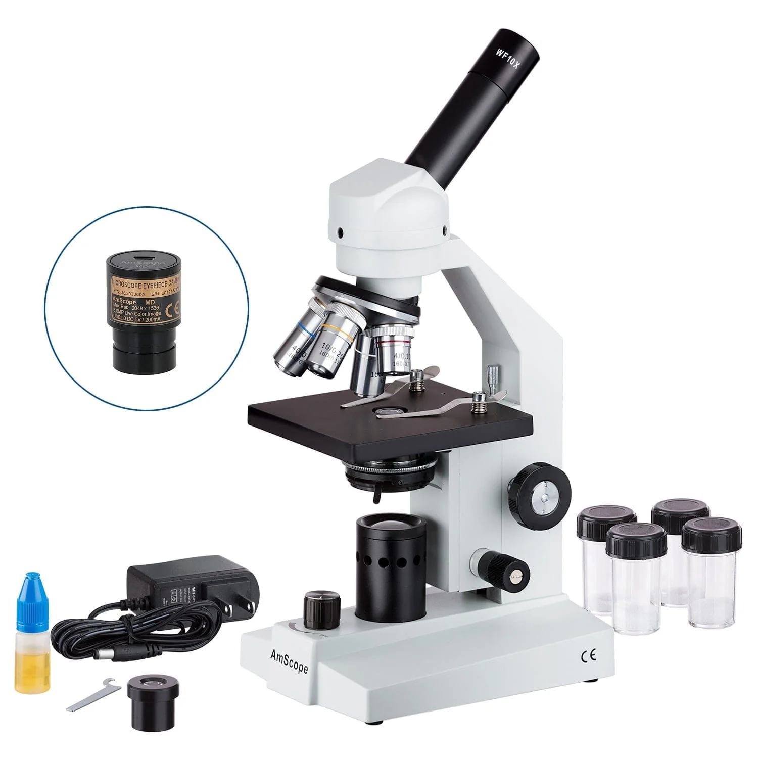 AmScope M500 Series LED Student Monocular Compound Microscope with Mechanical Caliper - Image 2