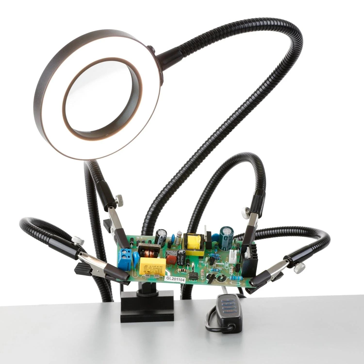 AmScope 5X Magnification Dual Gooseneck 42 LED Magnifying Lamp with Circuit Board Holders and Table Clamp - Image 2