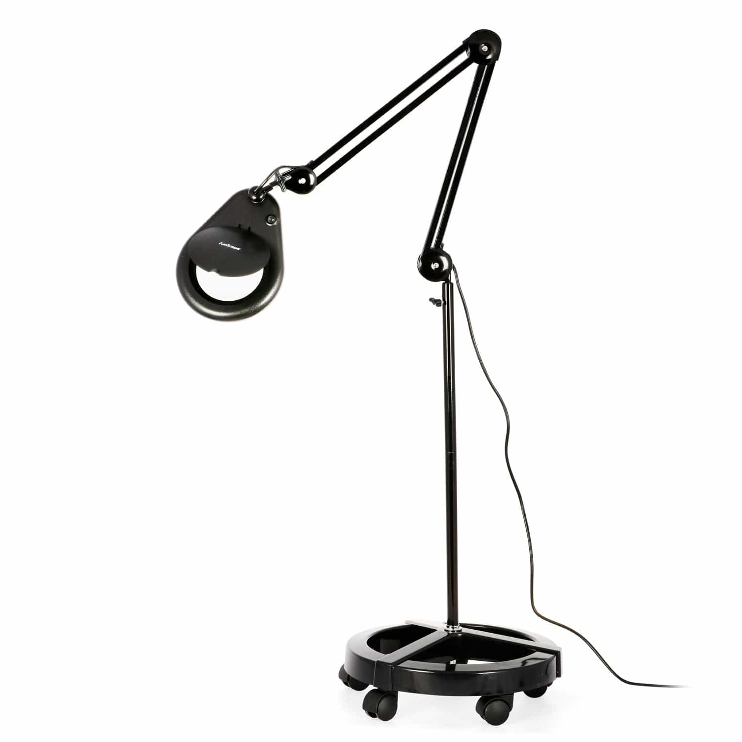 AmScope 1.75X Magnification 5" Diameter Lens 56 LED 9W Magnifying Lamp with Rolling Floor Stand in Black