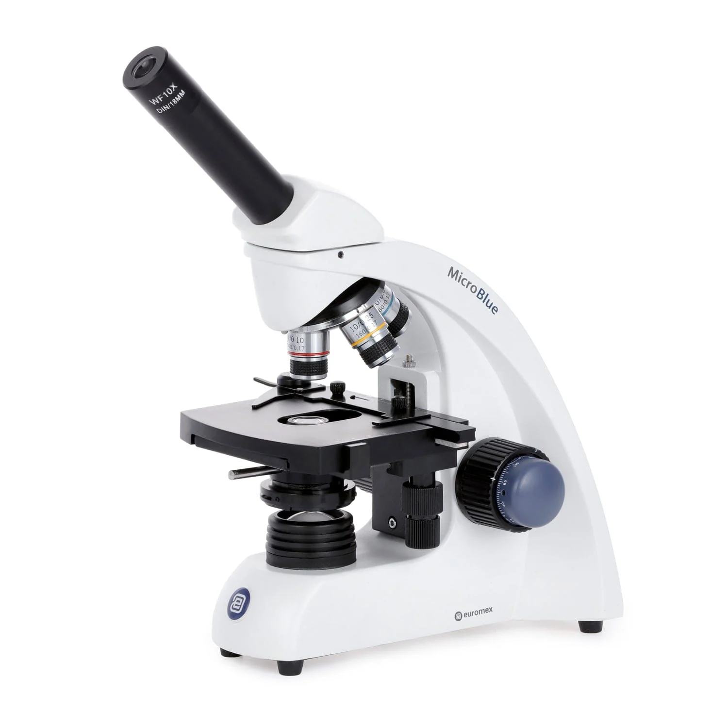 Euromex MicroBlue Series Portable Student Monocular Compound Microscope 40X-1000X Magnification with Mechanical Stage