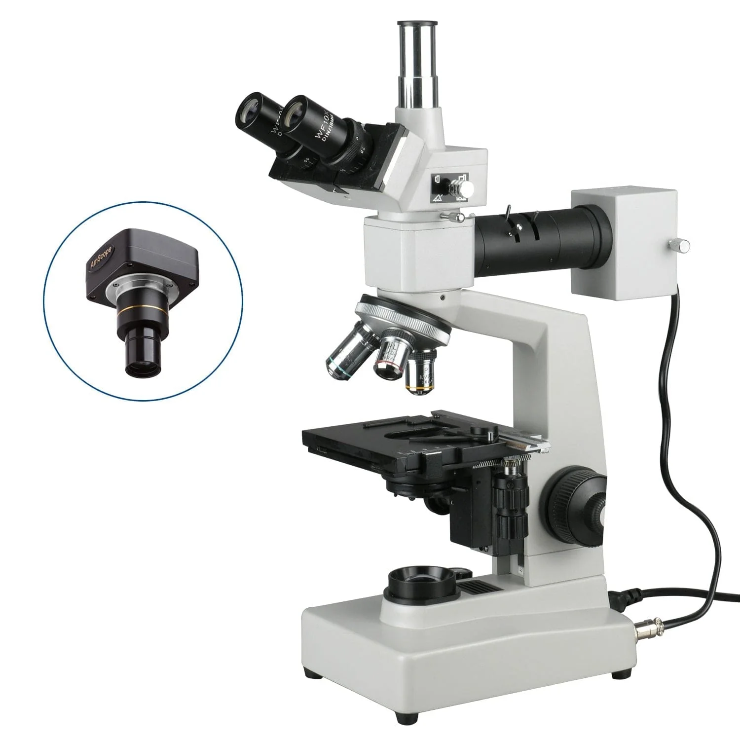 AmScope ME300 Series Metallurgical Trinocular Compound Microscope with Dual-illumination - Image 2