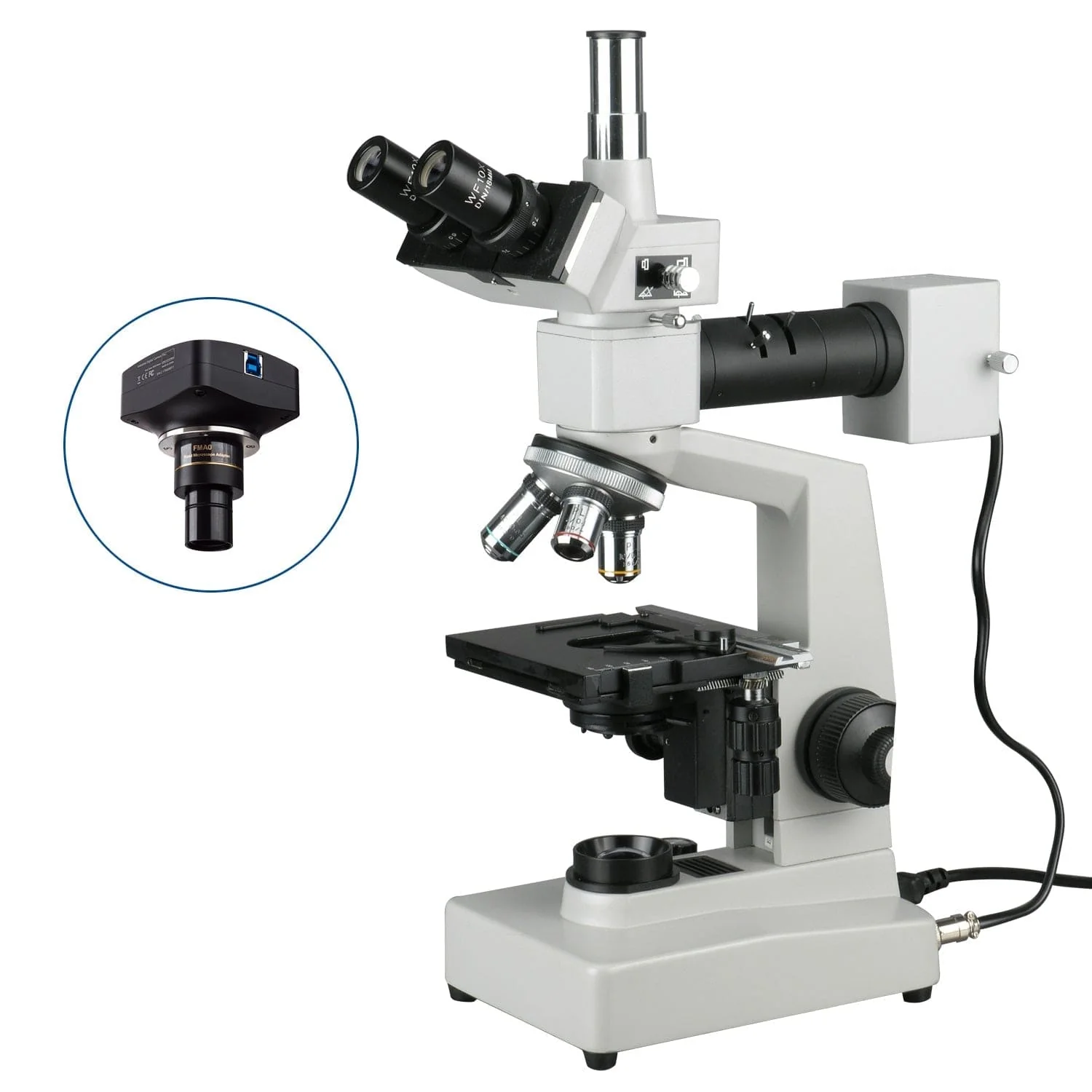 AmScope ME300 Series Metallurgical Trinocular Compound Microscope with Dual-illumination - Image 4