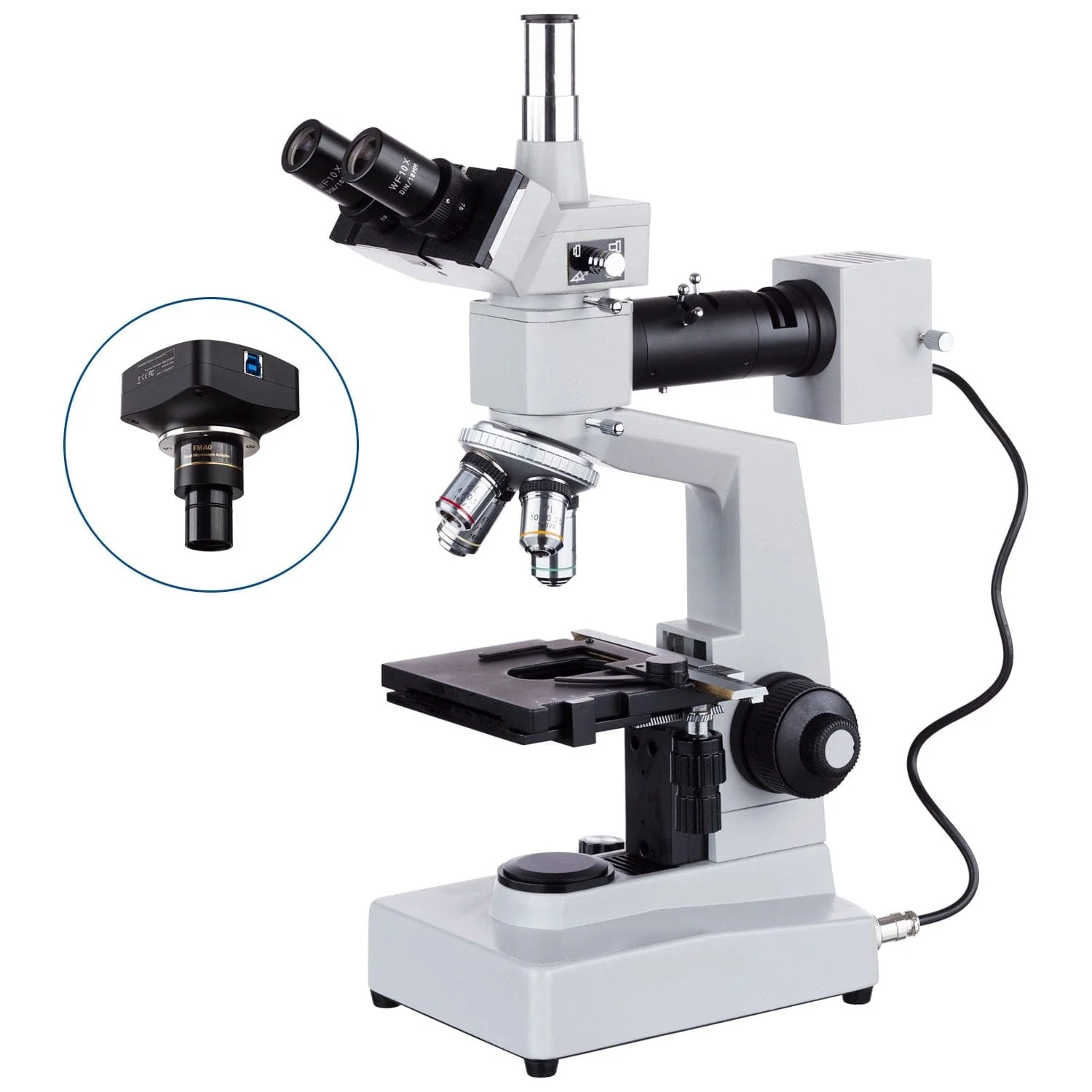 AmScope ME300 Series Metallurgical Trinocular Compound Microscope - Image 3