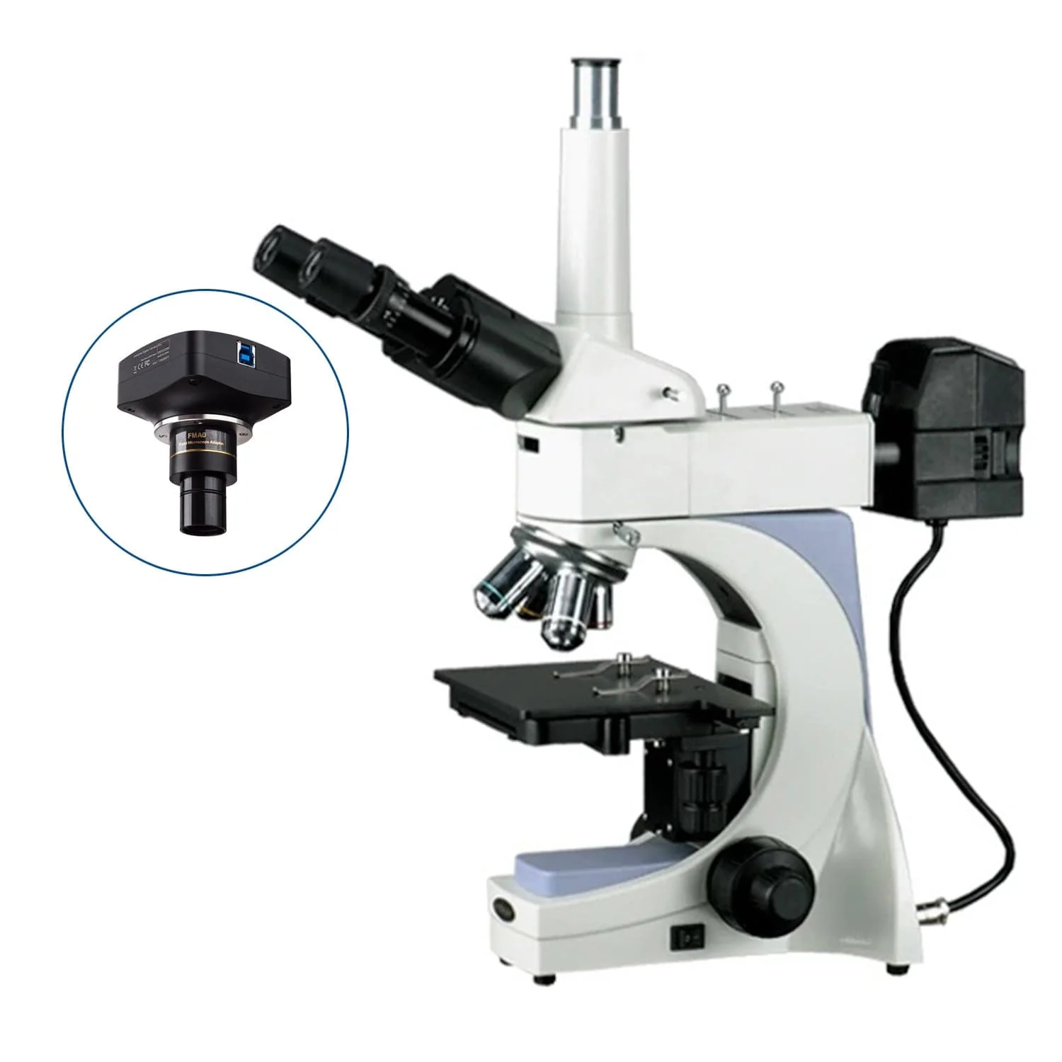 AmScope ME400 Series Infinity-Corrected Plan Metallurgical Trinocular Compound Microscope with Optional Digital Camera - Image 2
