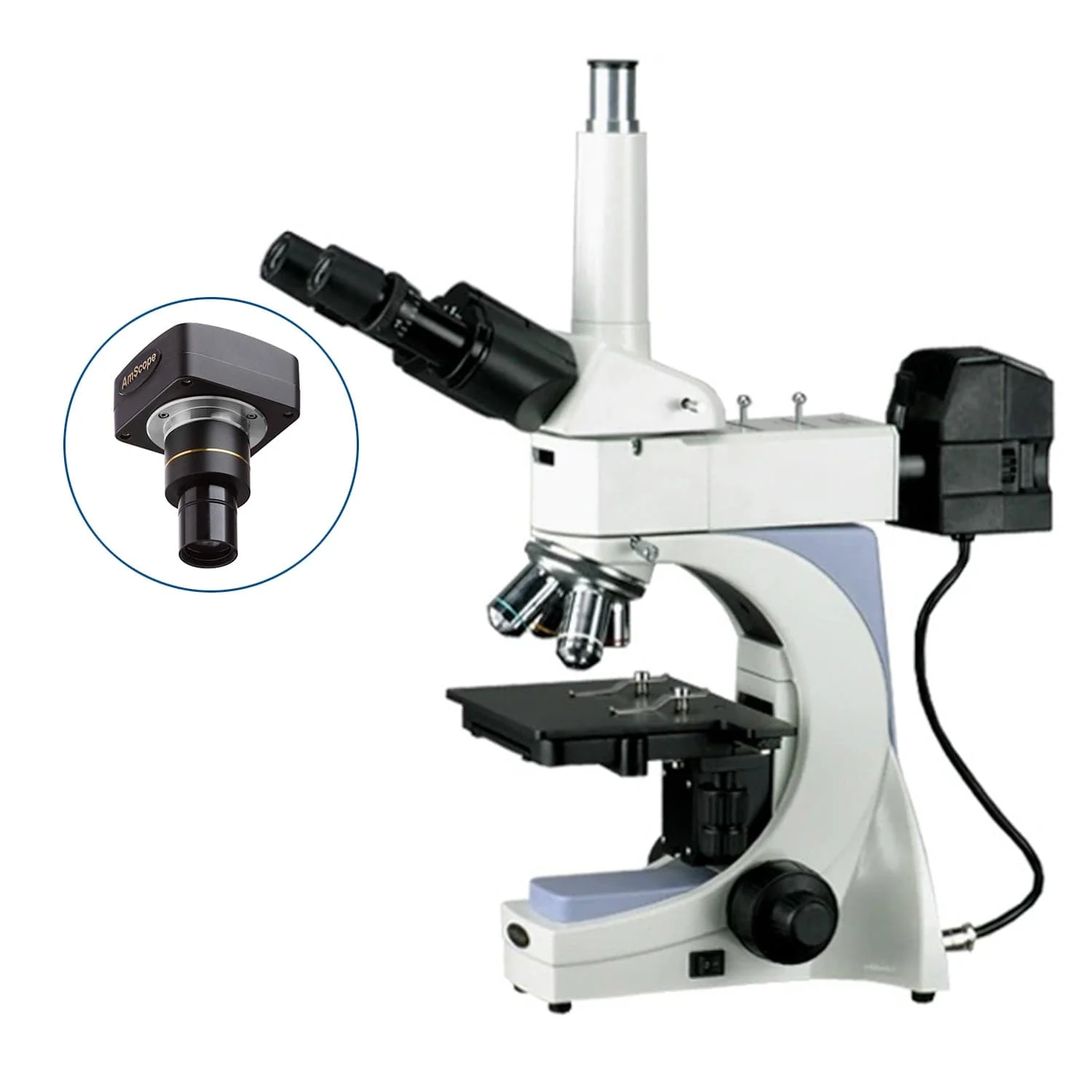 AmScope ME400 Series Infinity-Corrected Plan Metallurgical Trinocular Compound Microscope with Optional Digital Camera - Image 3