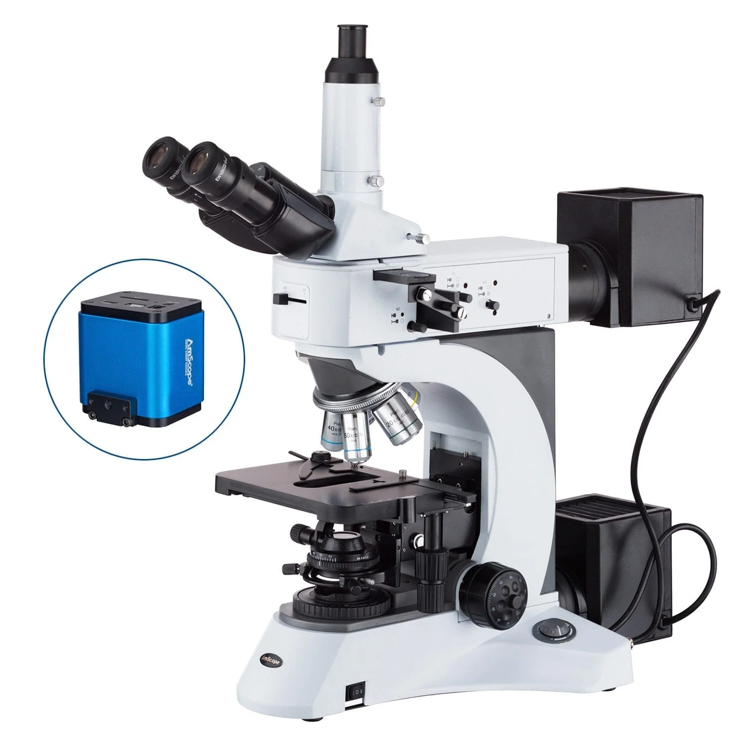 AmScope ME520 Series Infinity-Corrected Darkfield Polarizing Metallurgical Trinocular Compound Microscope with Optional HDMI Digital Camera - Image 2