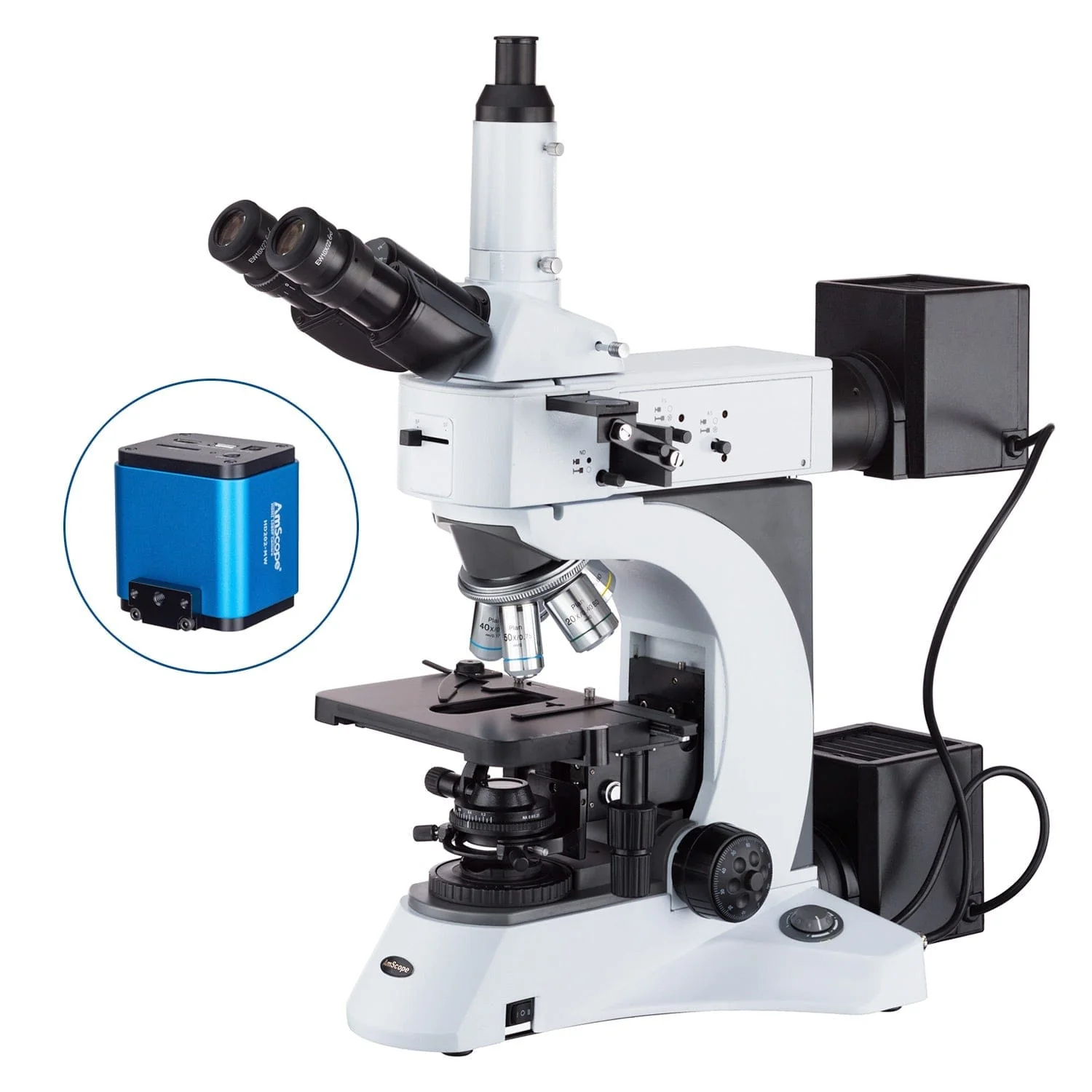 AmScope ME520 Series Infinity-Corrected Darkfield Polarizing Metallurgical Trinocular Compound Microscope with Optional HDMI Digital Camera - Image 3