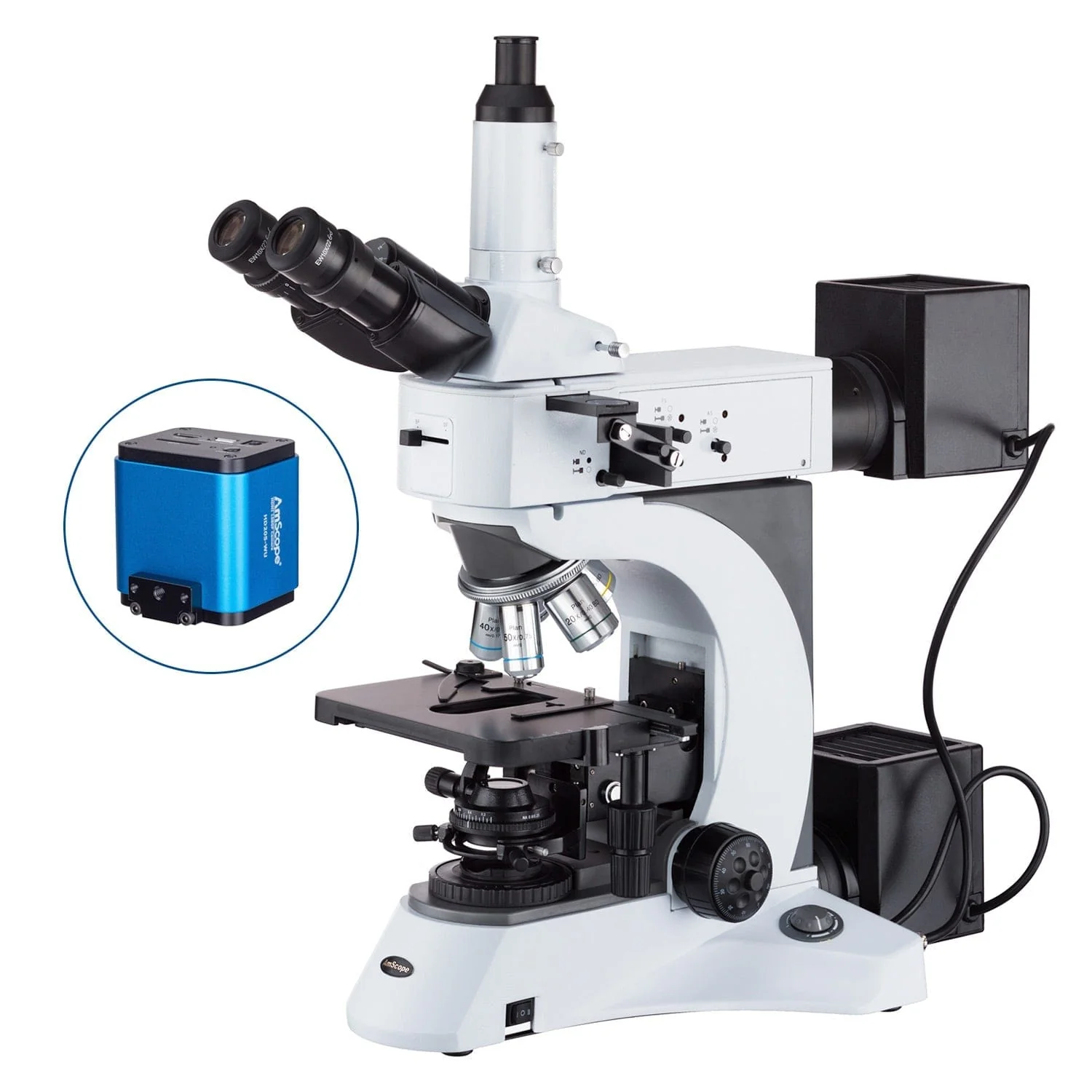 AmScope ME520 Series Infinity-Corrected Darkfield Polarizing Metallurgical Trinocular Compound Microscope with Optional HDMI Digital Camera - Image 4