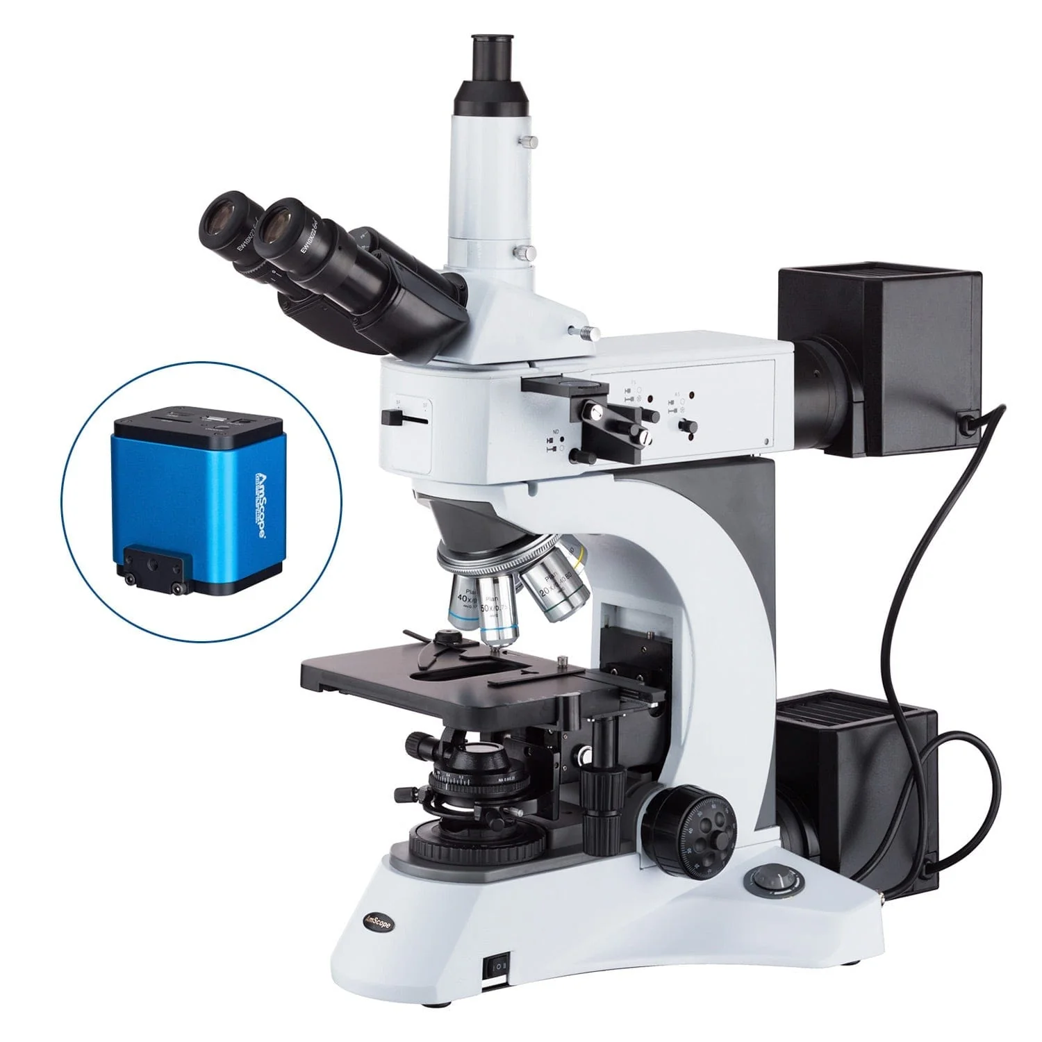 AmScope ME520 Series Infinity-Corrected Darkfield Polarizing Metallurgical Trinocular Compound Microscope with Optional HDMI Digital Camera - Image 5
