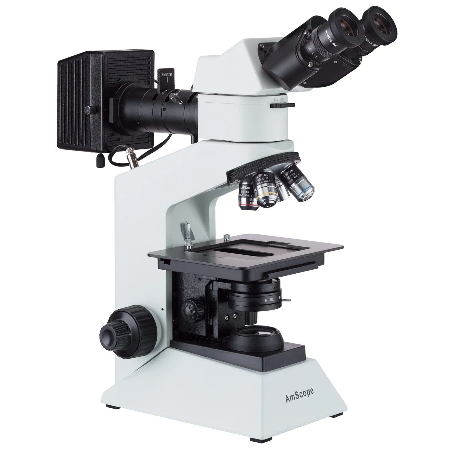 AmScope ME580 Series Compact Metallurgical Upright Binocular Compound Microscope with Dual Illumination Polarized Light and Optional Digital Camera - Image 4
