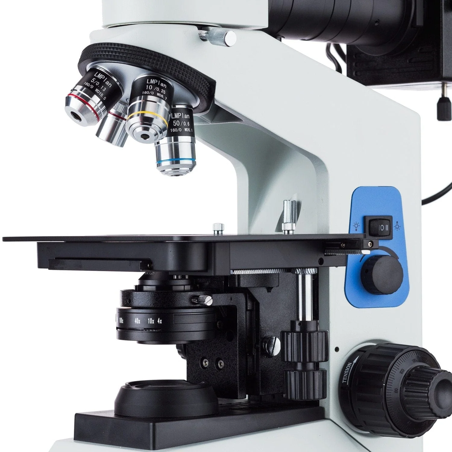 AmScope ME580 Series Compact Metallurgical Upright Binocular Compound Microscope with Dual Illumination Polarized Light and Optional Digital Camera - Image 6