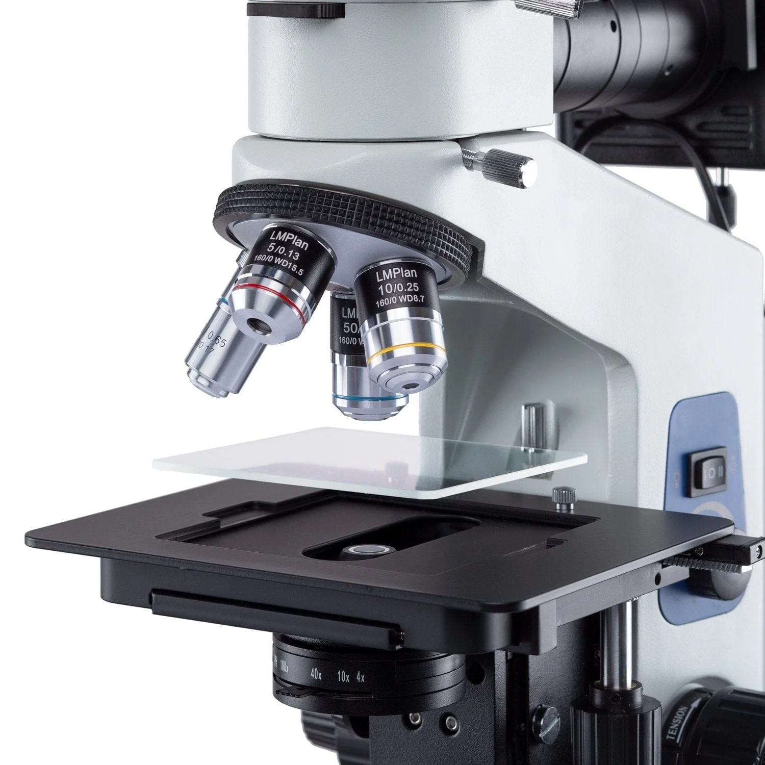 AmScope ME580 Series Compact Trinocular Metallurgical Compound Microscope Dual Illumination Polarized Light w/Optional Digital Camera - Image 11