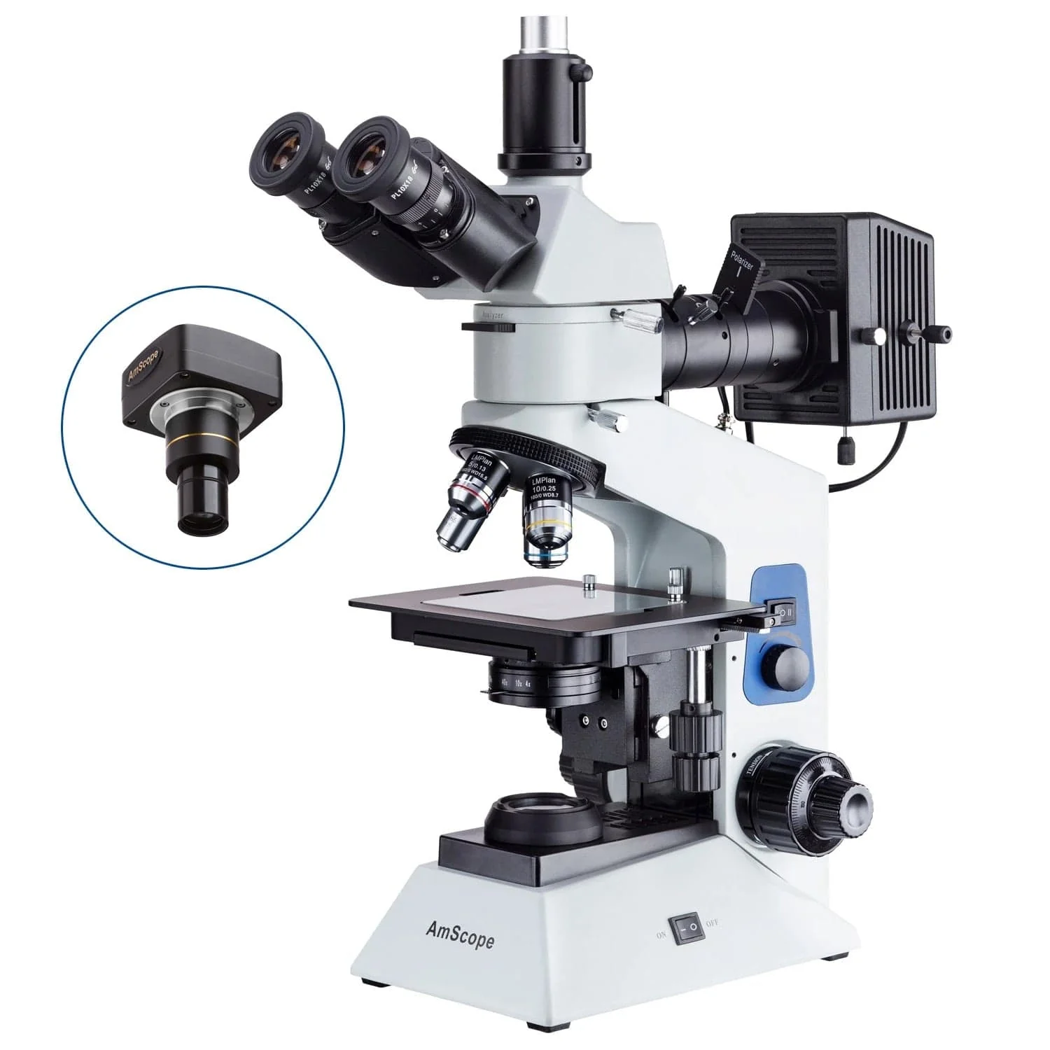 AmScope ME580 Series Compact Trinocular Metallurgical Compound Microscope Dual Illumination Polarized Light w/Optional Digital Camera - Image 2