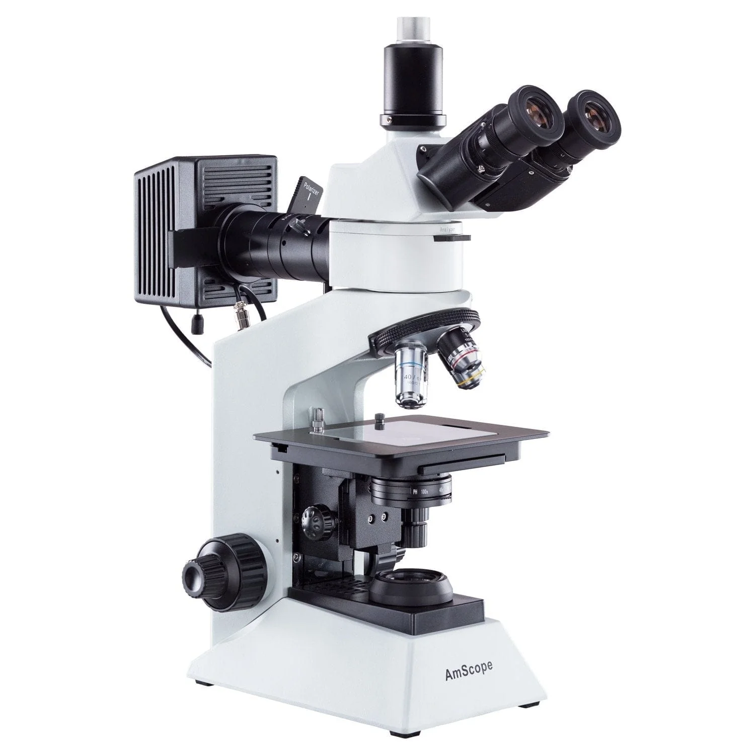 AmScope ME580 Series Compact Trinocular Metallurgical Compound Microscope Dual Illumination Polarized Light w/Optional Digital Camera - Image 9