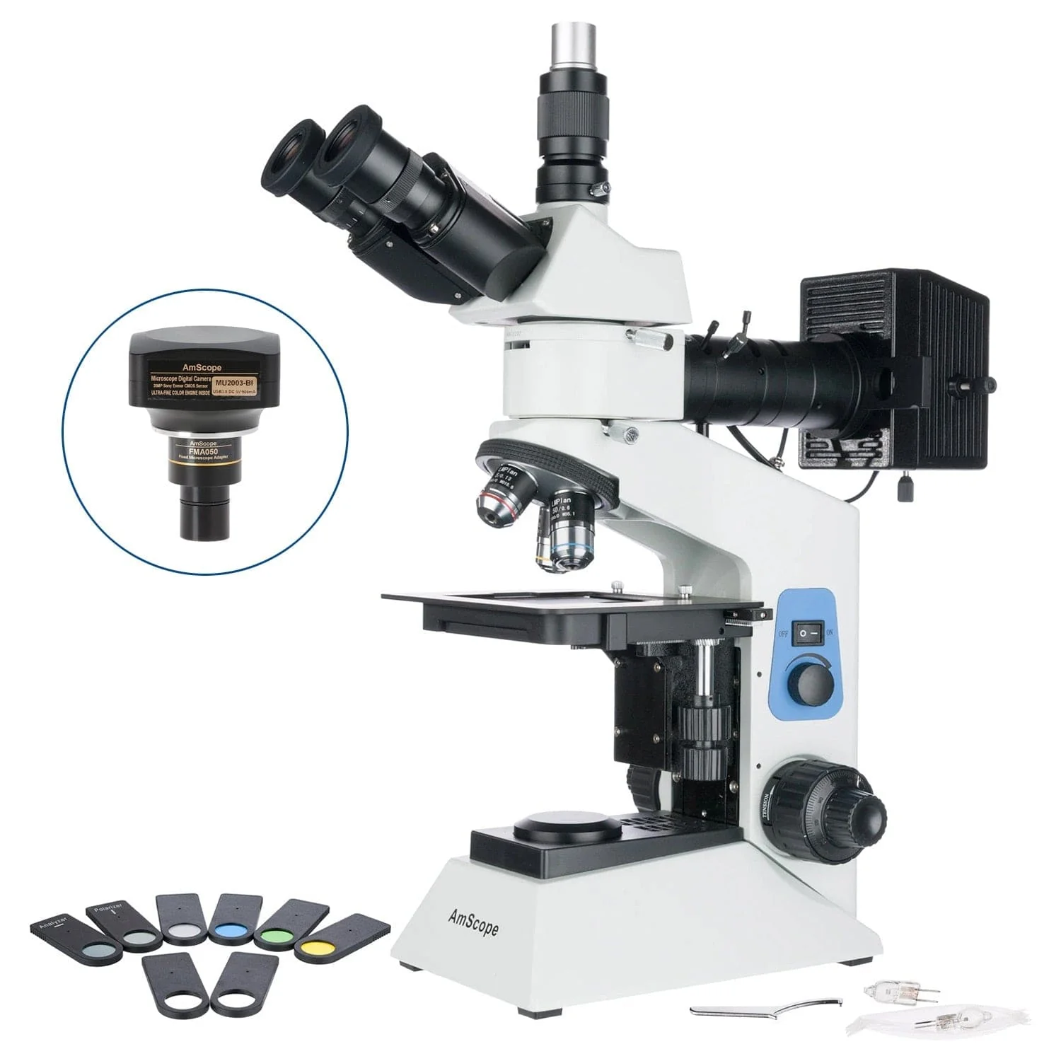 AmScope ME580 Series Compact Metallurgical Upright Trinocular Compound Microscope with Polarized Light and Optional Digital Camera - Image 3