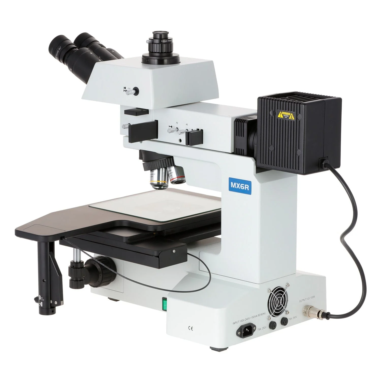 AmScope ME600 Series Brightfield, Darkfield and Polarizing Metallurgical Trinocular Compound Microscope with Large-Format Stage and Optional Digital Camera - Image 7