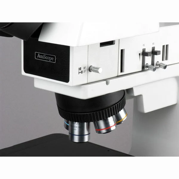 AmScope ME600 Series Large-Format Stage Brightfield and Polarizing Metallurgical Upright Trinocular Compound Microscope with Additional 100X Objective Lens and Optional Digital Camera - Image 13