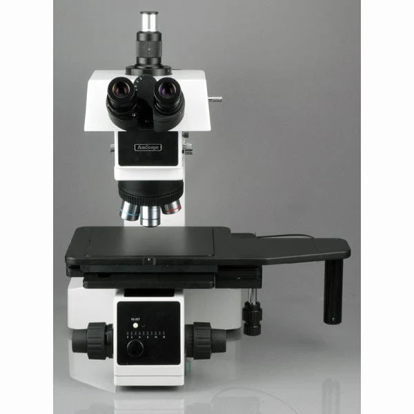 AmScope ME600 Series Large-Format Stage Brightfield and Polarizing Metallurgical Upright Trinocular Compound Microscope with Additional 100X Objective Lens and Optional Digital Camera - Image 9
