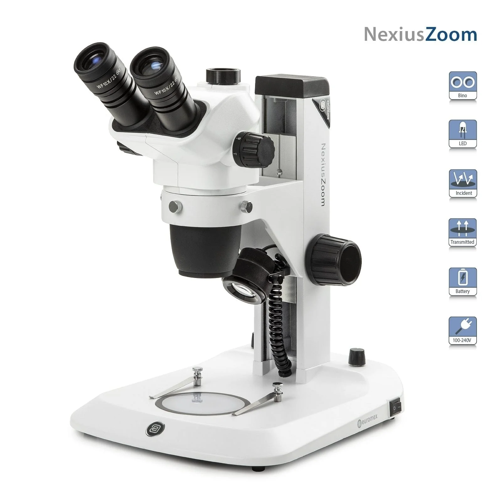 Euromex NexiusZoom Series High-Precision Zoom Trinocular Stereo Microscope on Rack and Pinion Track Stand