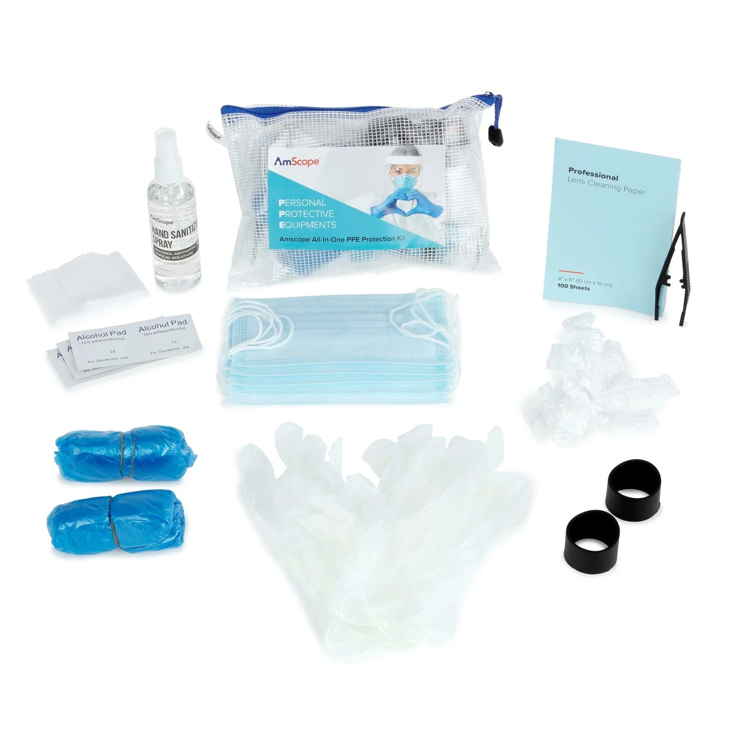 AmScope Outlet 50+ Piece Personal Protection Equipment Kit for Business, Travel, Office and Home - Image 2