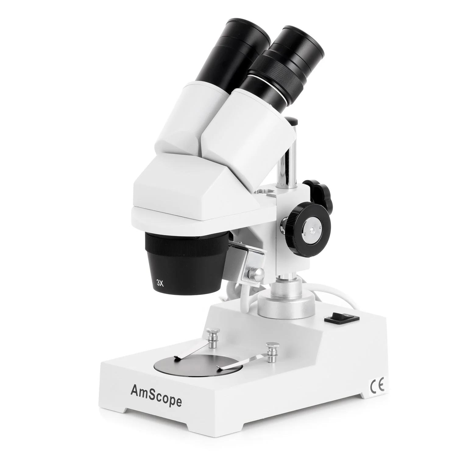 AmScope SE303 Series Compact Multi-Lens Binocular Stereo Microscope w/Angled Head, Metal Pillar Standard Top Lighting - Image 2