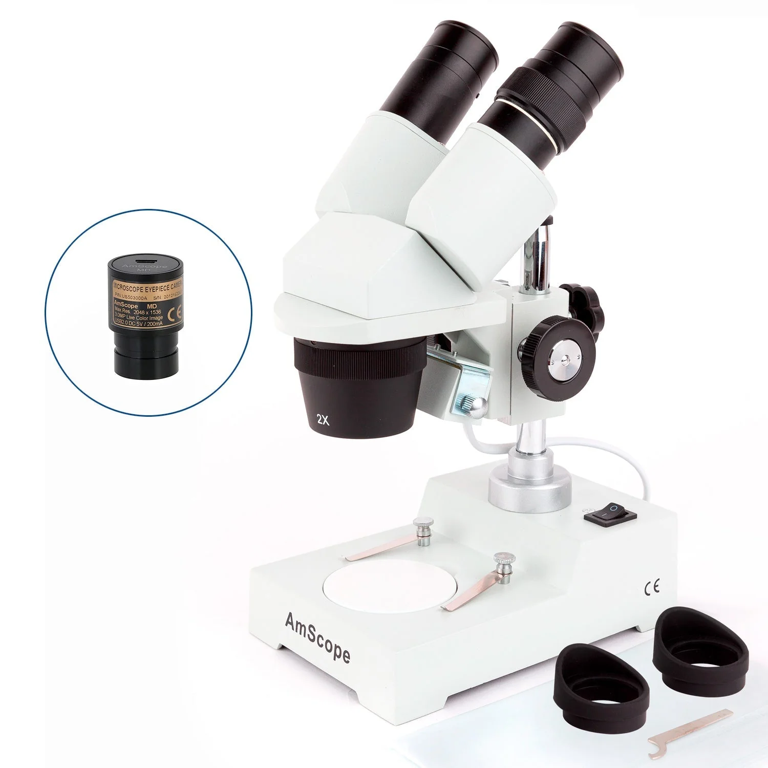 Binocular Compact Multi-Lens Stereo Microscope w/Reverse Angled Head, Metal Pillar Standand Top Lighting - Image 2