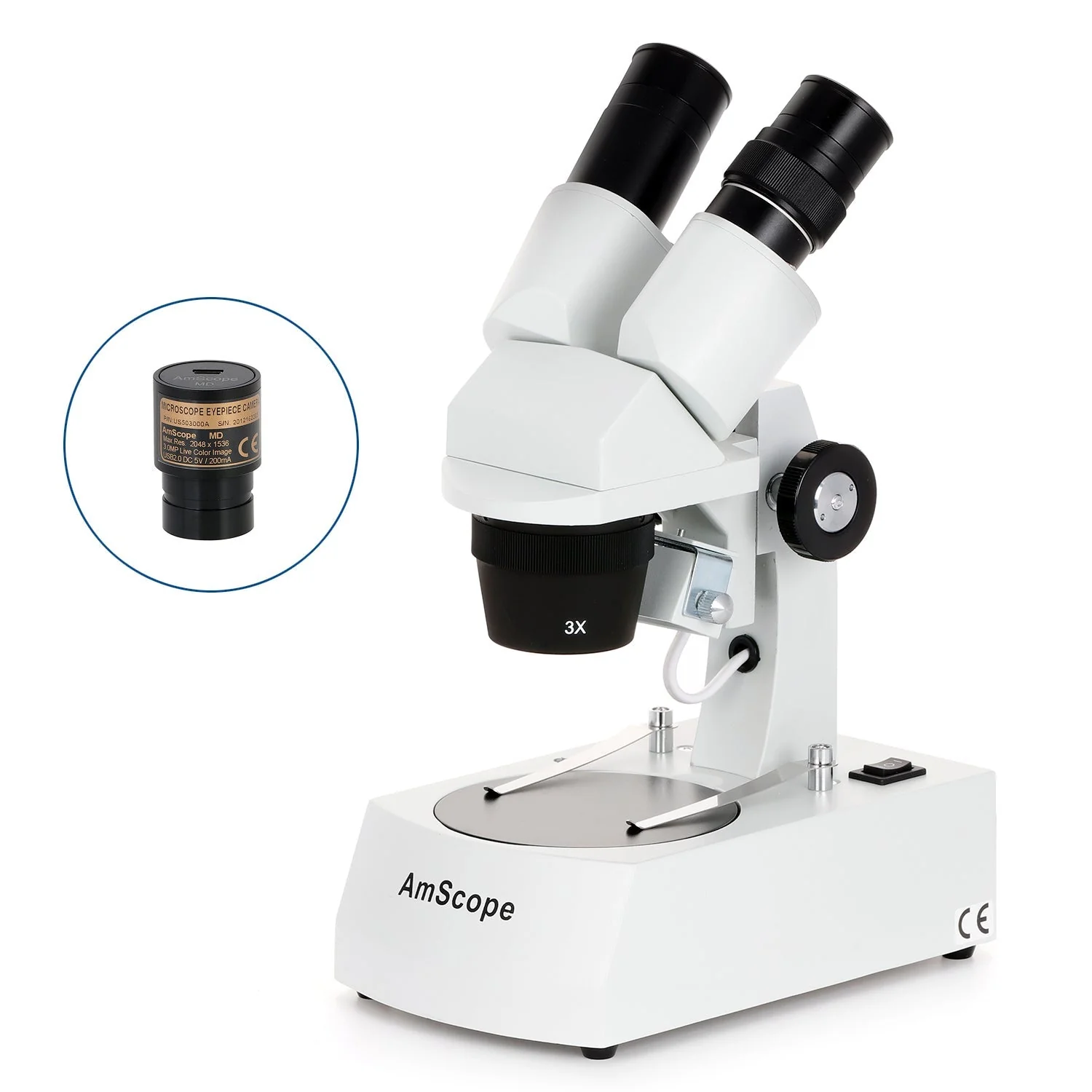 AmScope SE305 Series Compact Multi-Lens Binocular Stereo Microscope on Metal Track Stand with Reverse Angled Head, Top and Bottom Halogen Lighting - Image 2