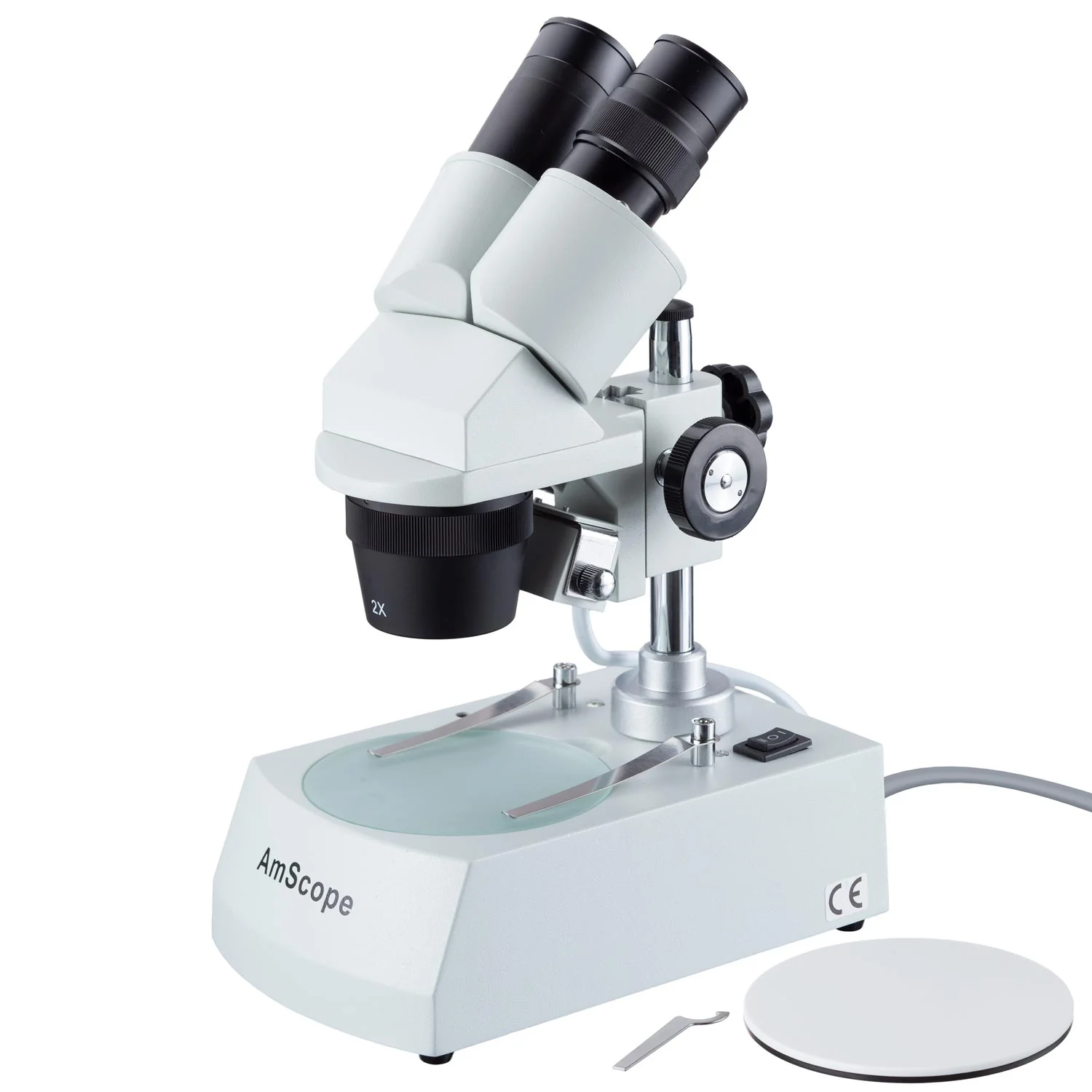 AmScope SE306 Series Compact Multi-Lens Binocular Stereo Microscope with Reverse Angled Head, Metal Pillar Stand, Top and Bottom Halogen Lighting