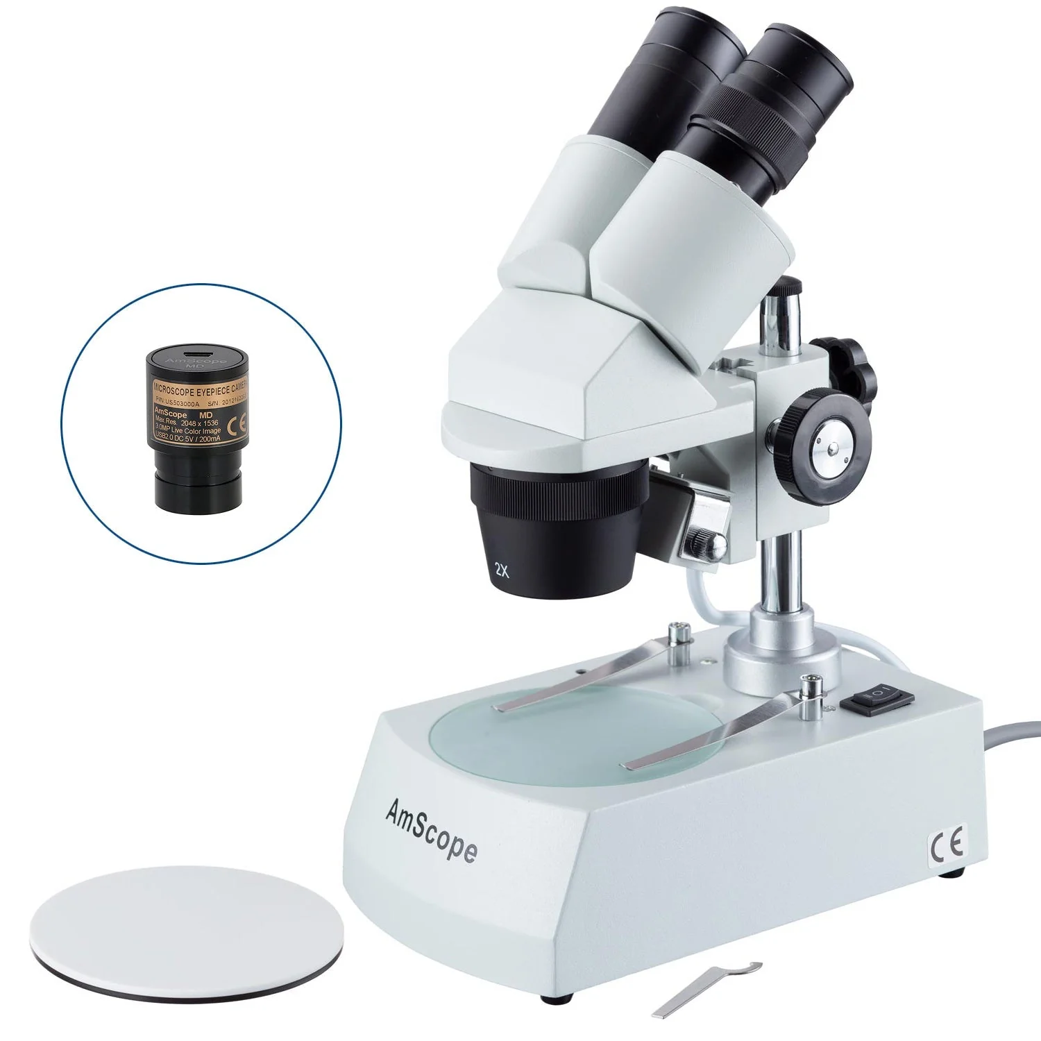 AmScope SE306 Series Compact Multi-Lens Binocular Stereo Microscope with Reverse Angled Head, Metal Pillar Stand, Top and Bottom Halogen Lighting - Image 2