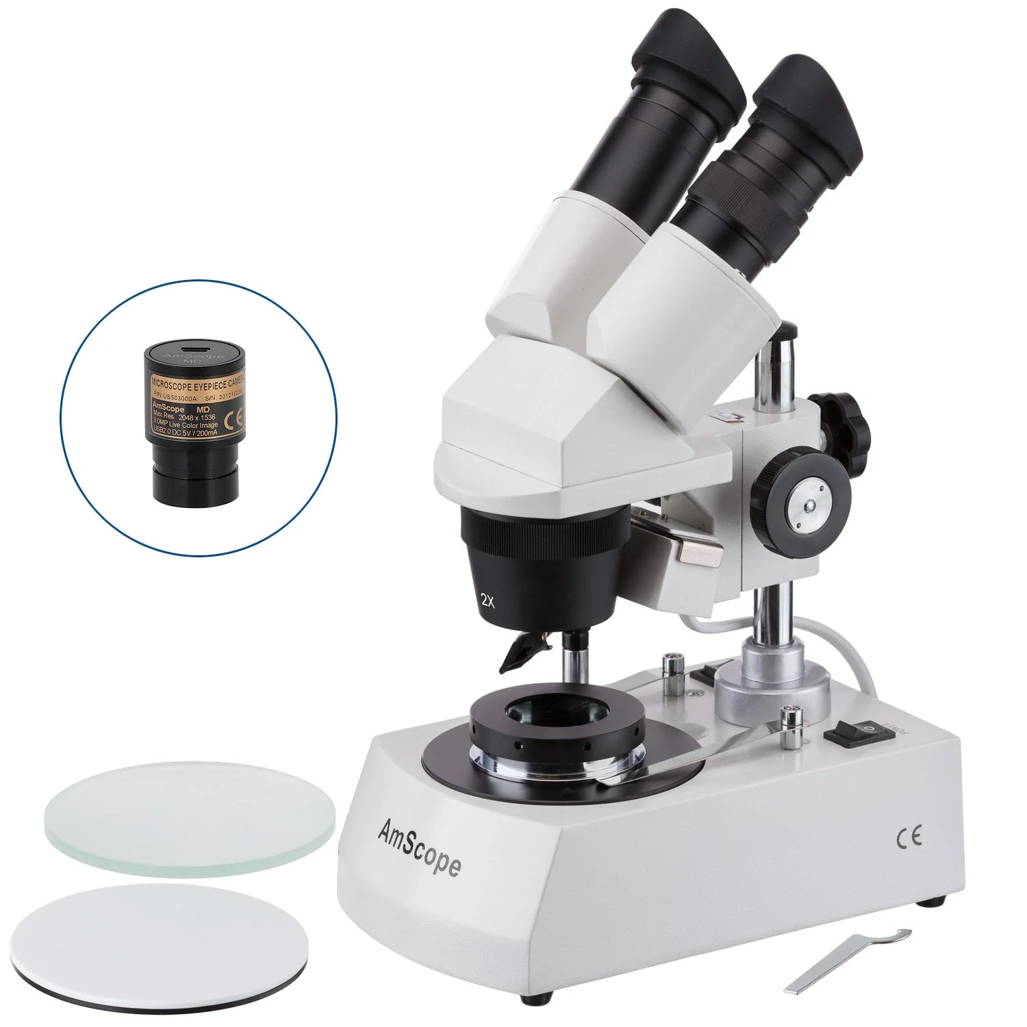 AmScope SE306 Series Compact Jeweler's Darkfield Binocular Stereo Microscope on Metal Pillar Stand with Reverse Angled Head, Top and Bottom Halogen Lighting - Image 2