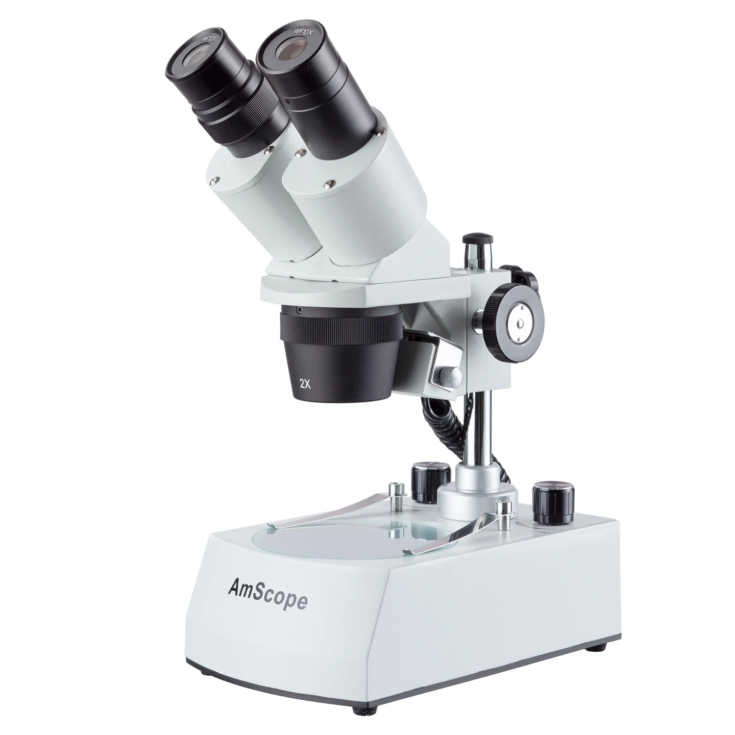 AmScope SE306 Series Compact Multi-Lens Binocular Stereo Microscope with Angled Head, Metal Track Stand, Top and Bottom LED Lighting