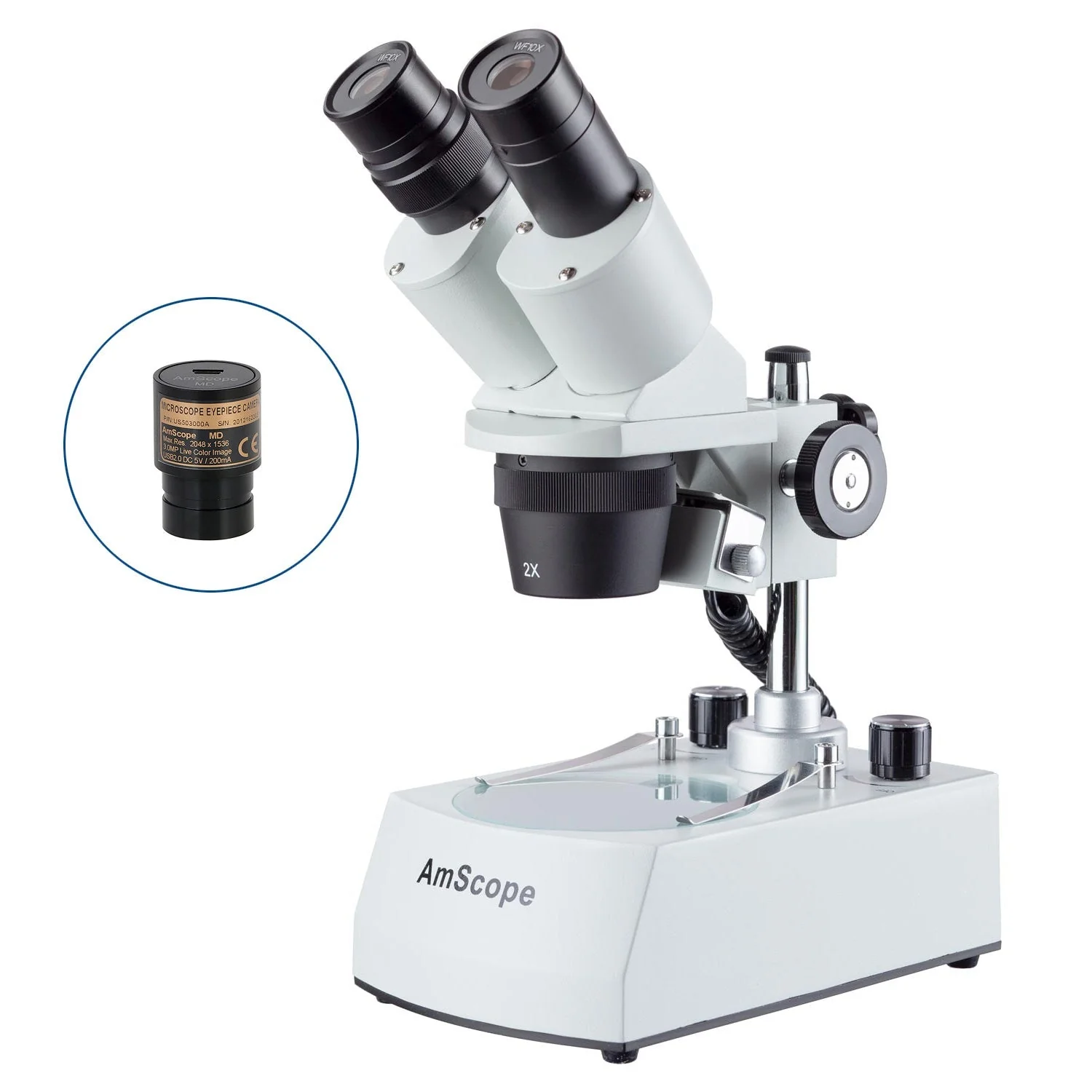 AmScope SE306 Series Compact Multi-Lens Binocular Stereo Microscope with Angled Head, Metal Track Stand, Top and Bottom LED Lighting - Image 2